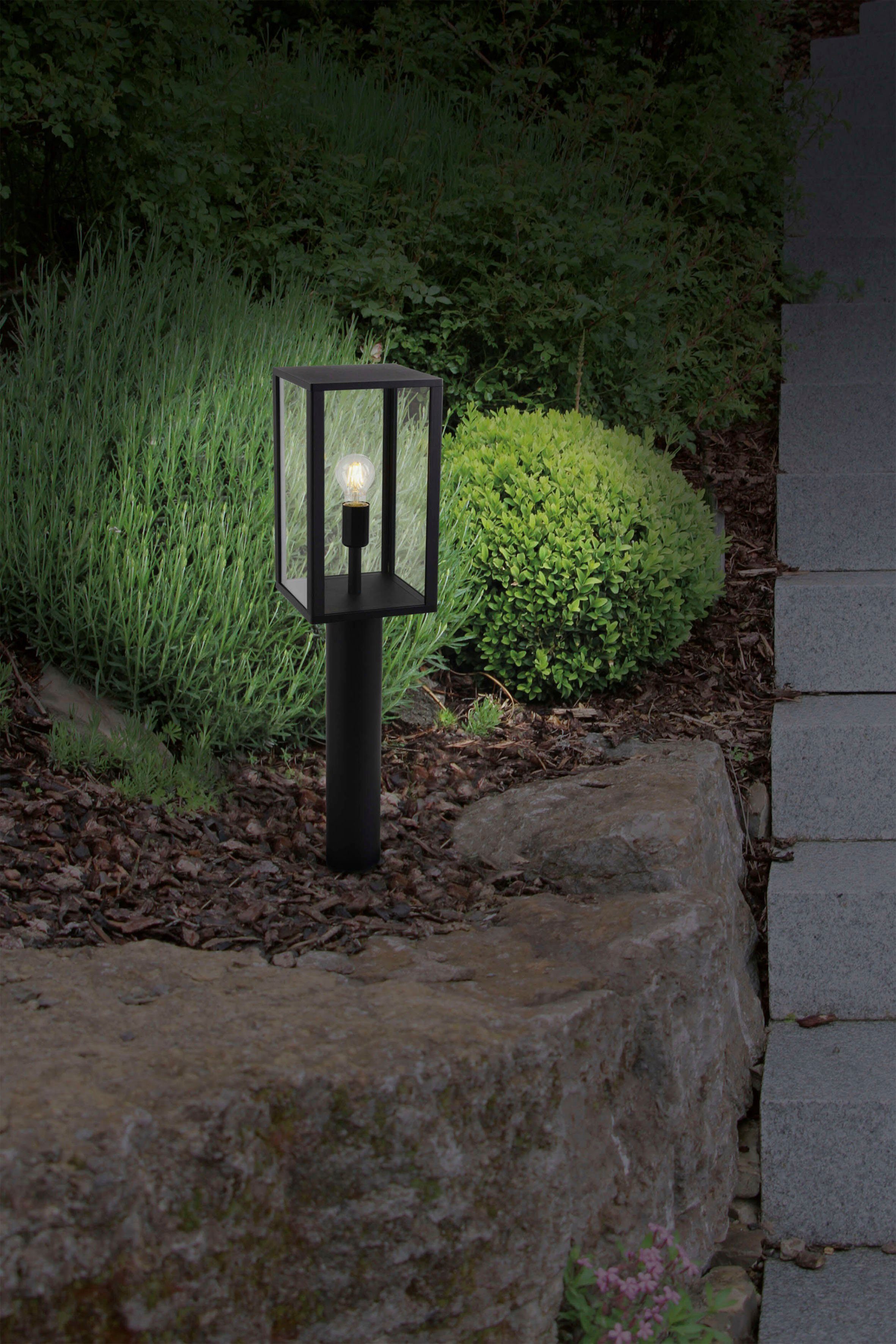 näve Außen-Stehlampe AILA, ohne Leuchtmittel, Sockelleuchte, eckig, exkl. 1x E27 60W, Glas, Aluminium, schwarz