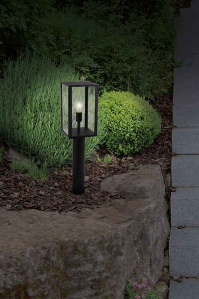 näve Außen-Stehlampe Ayla, ohne Leuchtmittel, Sockelleuchte, eckig, exkl. 1x E27 60W, Glas, Aluminium, schwarz