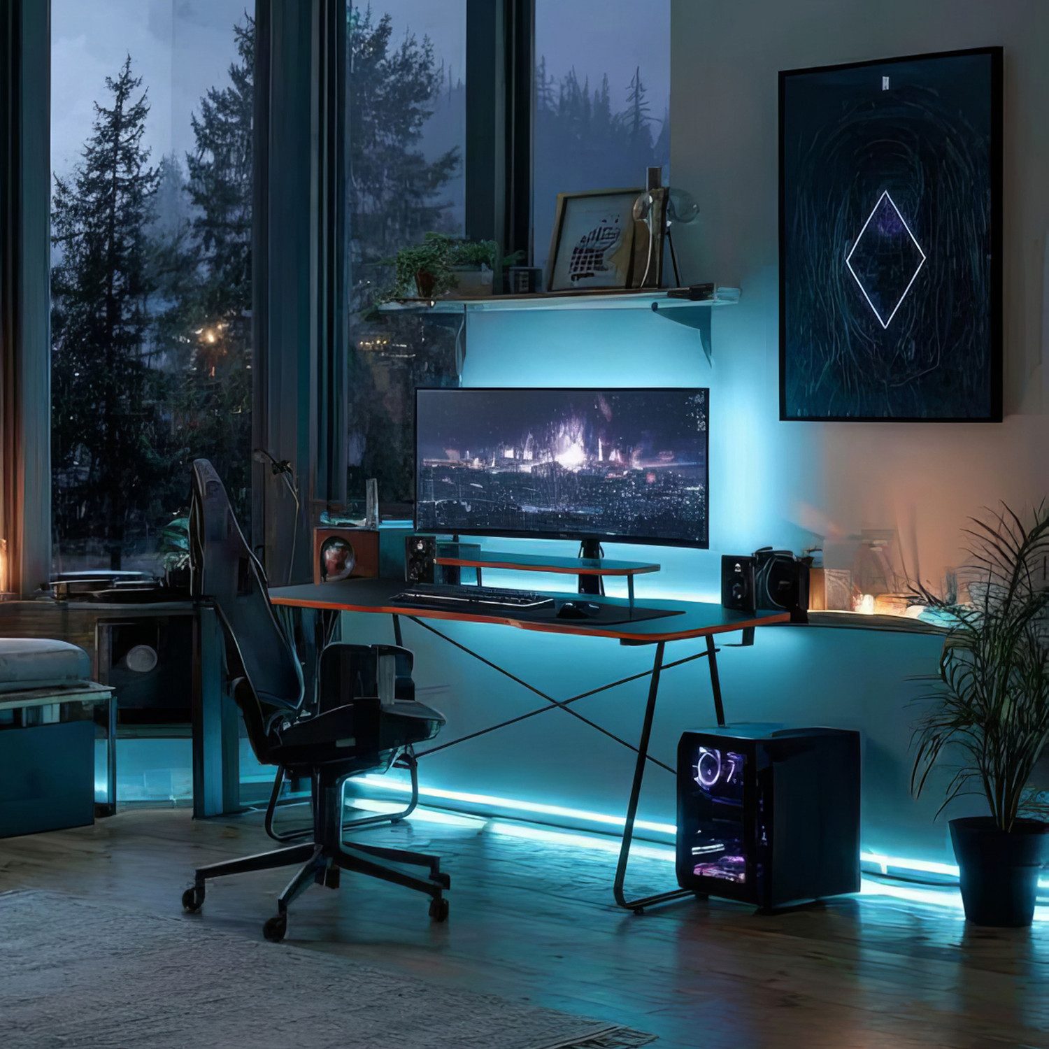 NanoRS Gamingtisch RS170, Gaming-Schreibtisch mit Monitorablage