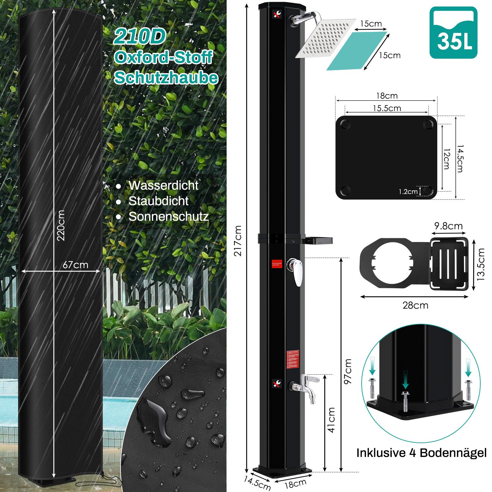 TLGREEN Gartendusche Solardusche Warmwasser bis 60°C, günstig online kaufen