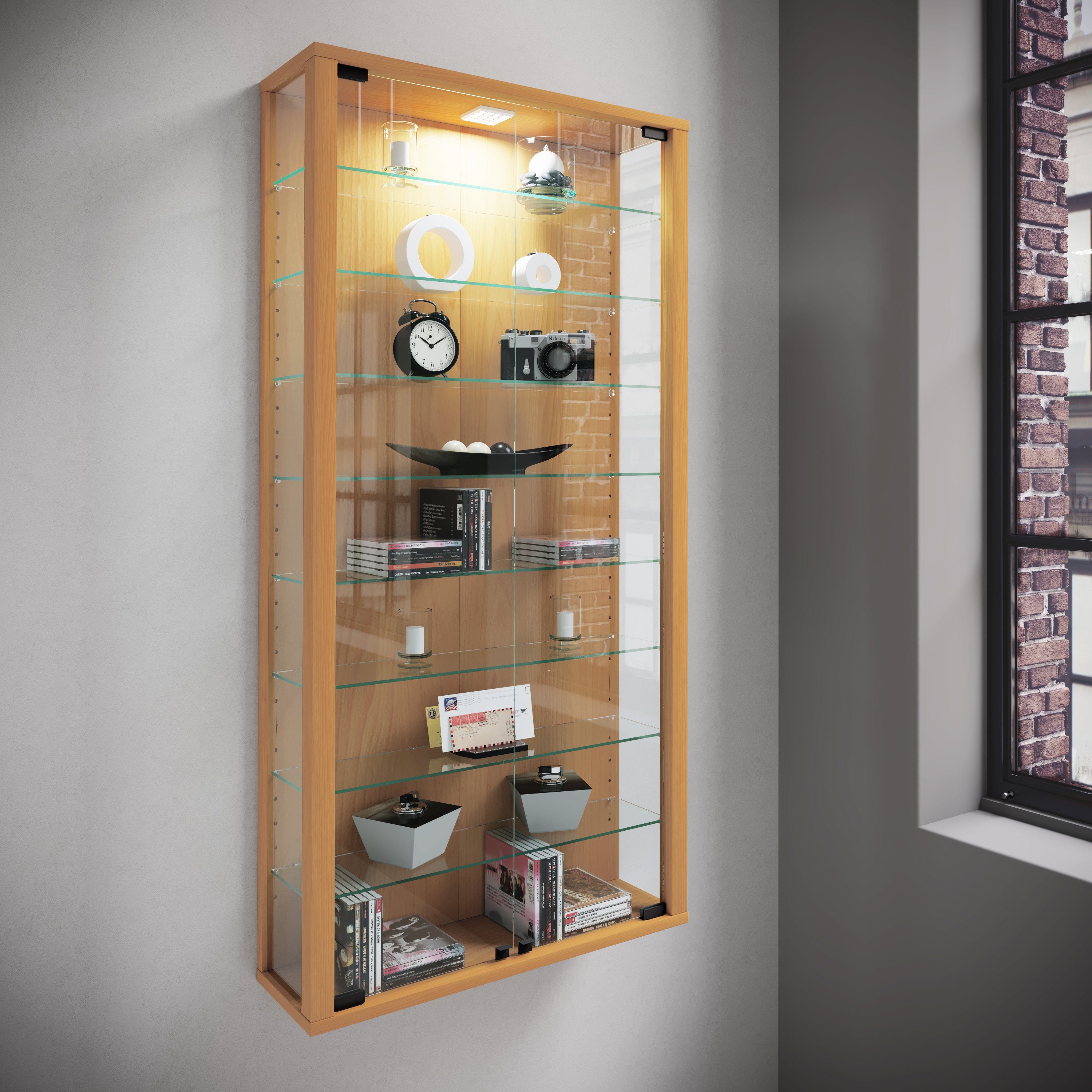 VCM Hängevitrine Vitrosa B. 59 x T. 18 x H. 114 cm Präsentation von Sammlerstücken und Dekoartikeln, Wohnzimmer oder Büro – Bild 3 von 4