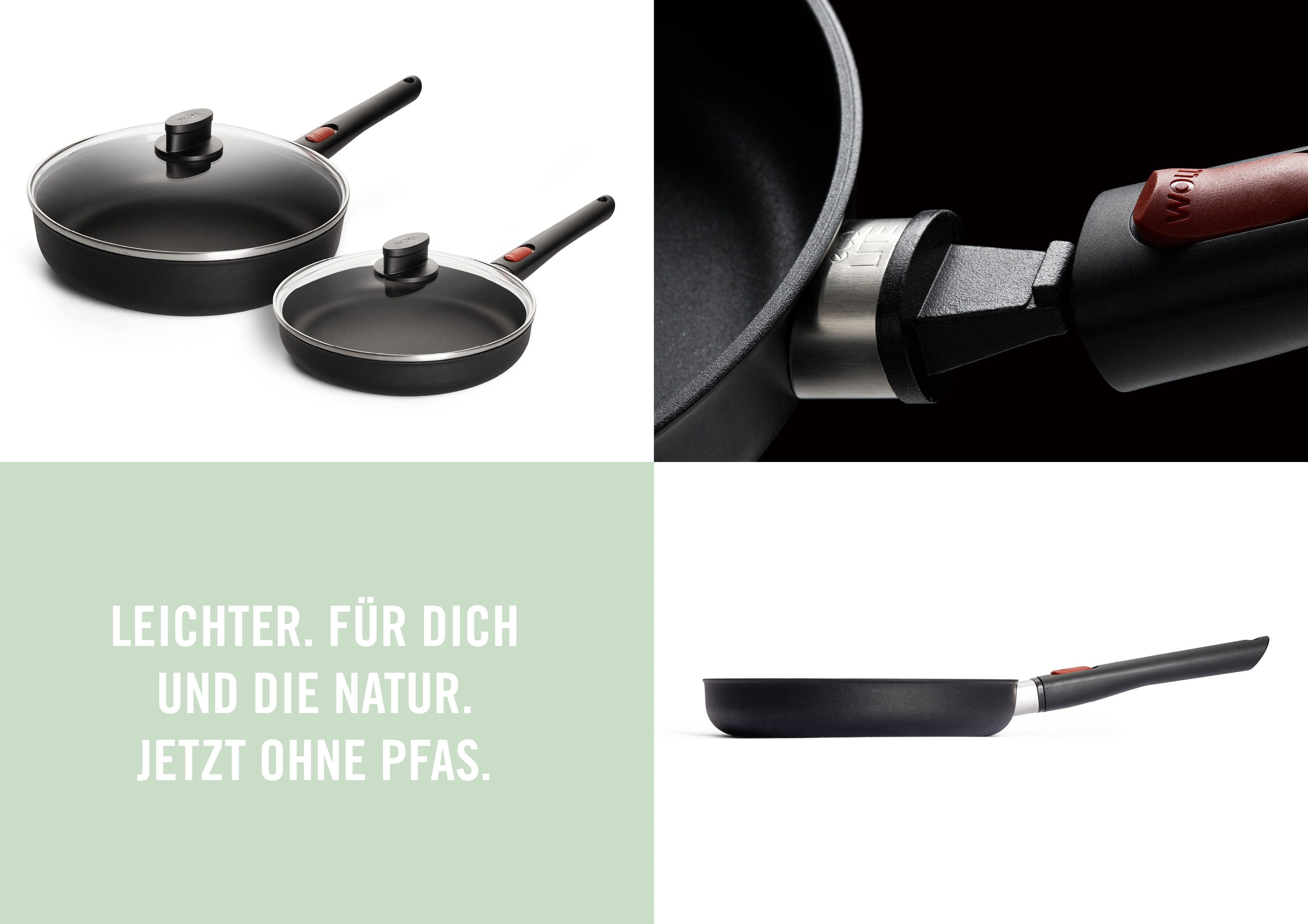 WOLL MADE IN GERMANY Pfannen-Set Eco Lite QXR, Aluminium (Set, 4-tlg), Abnehmbarer Stiel, Antihaftbeschichtet