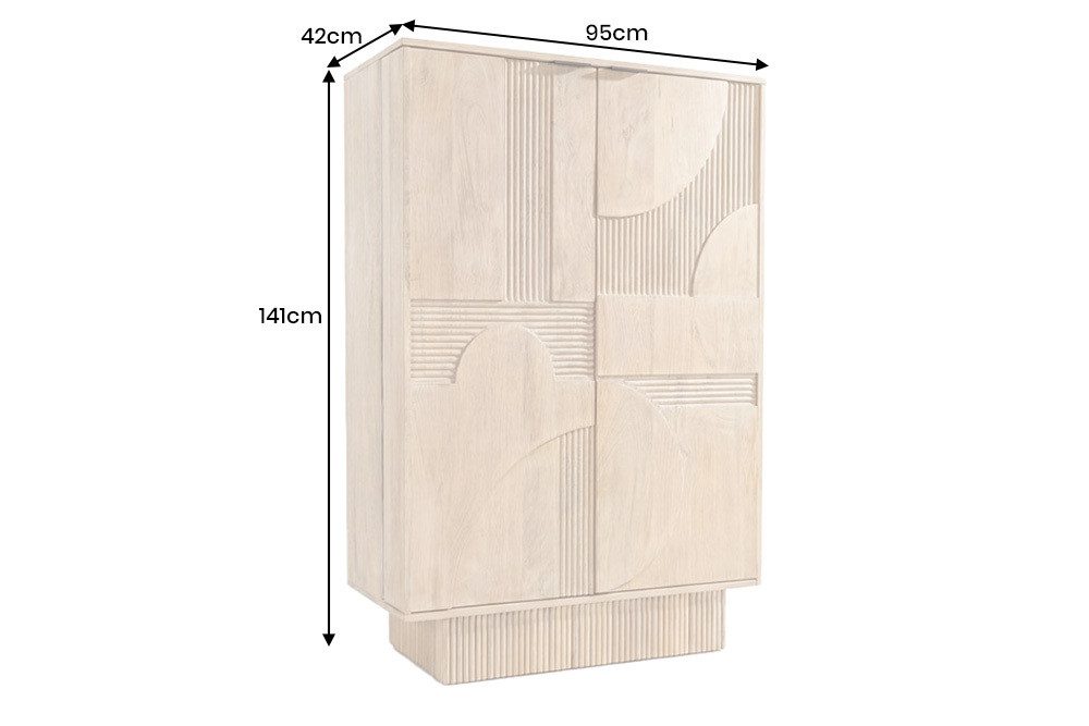 riess-ambiente Barschrank ART DECO 140cm weiß gekälkt - Massivholz, 3D-Front, 24 Flaschen (Einzelartikel, 1-St) mit Schubladen & Gläserhalter – ideal für Esszimmer & Wohnzimmer