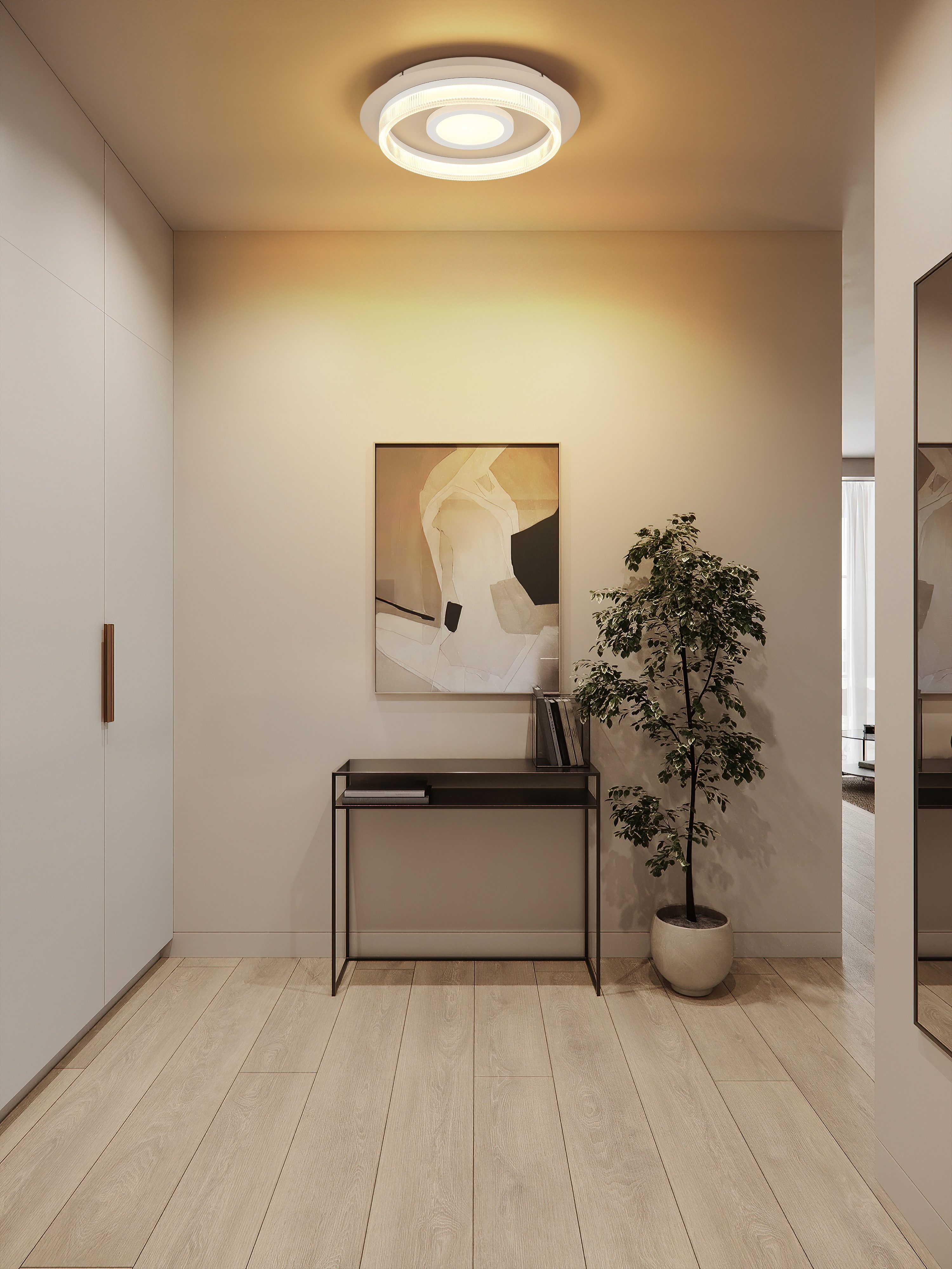 GLOBO LIGHTING Deckenleuchte ZARA, LED fest integriert, Warmweiß, Weiße Deckenleuchte sandfarben mit Kunststoff opal, LED 24W