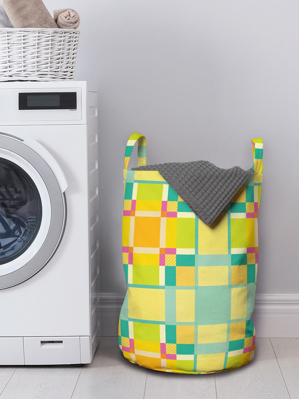 Waschsalons, Kordelzugverschluss für Geometrisch Griffen mit Quadrate Rectangles mit Abakuhaus Wäschekorb Wäschesäckchen