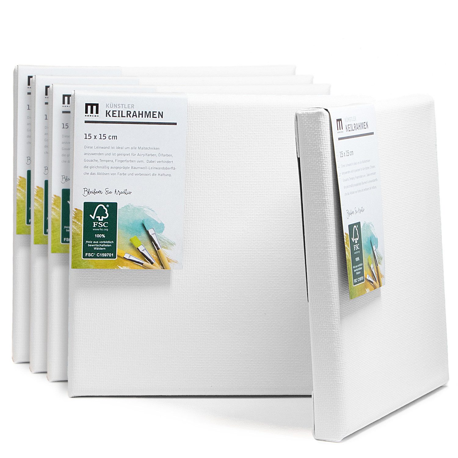 M MERCEO Leinwand, 5er-Set Leinwand 15x15cm (zum Bemalen, Baumwolle, Keilrahmen, 280g/m)