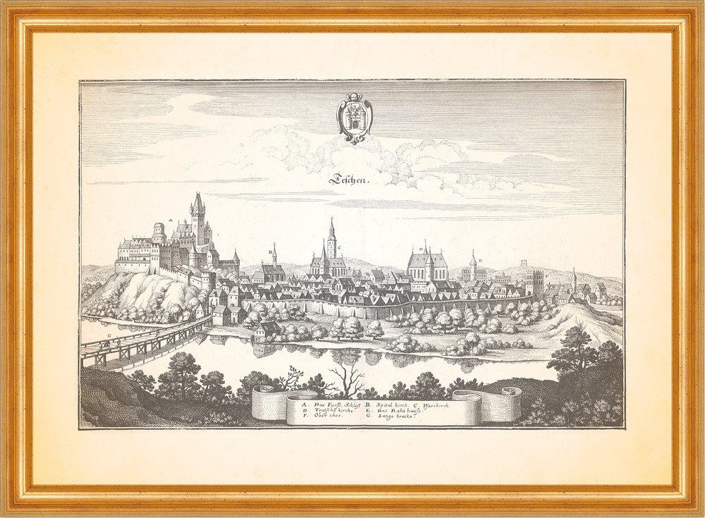 Kunstdruck Teschen Cieszyn Schloss Spitalkirche Schlesien Kupferstich Merian 0780