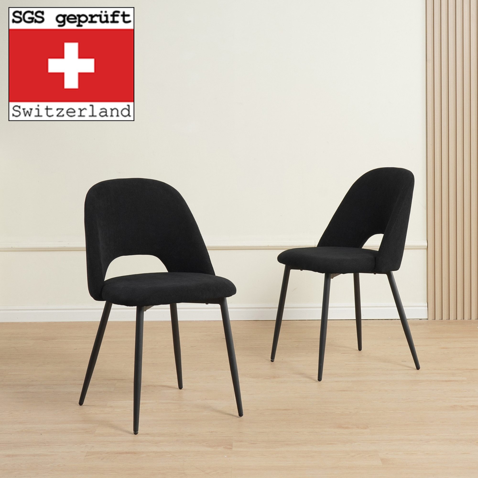 Albatros International Esszimmerstuhl Esszimmer Stühle 2 er Set SILVI, Stuhl Stühle Esszimmerstühle, Küche (2er Set, Schwarz, Cord Bezug), Küchenstuhl Küchenstühle Essstühle für den Esstisch Ess Stühle