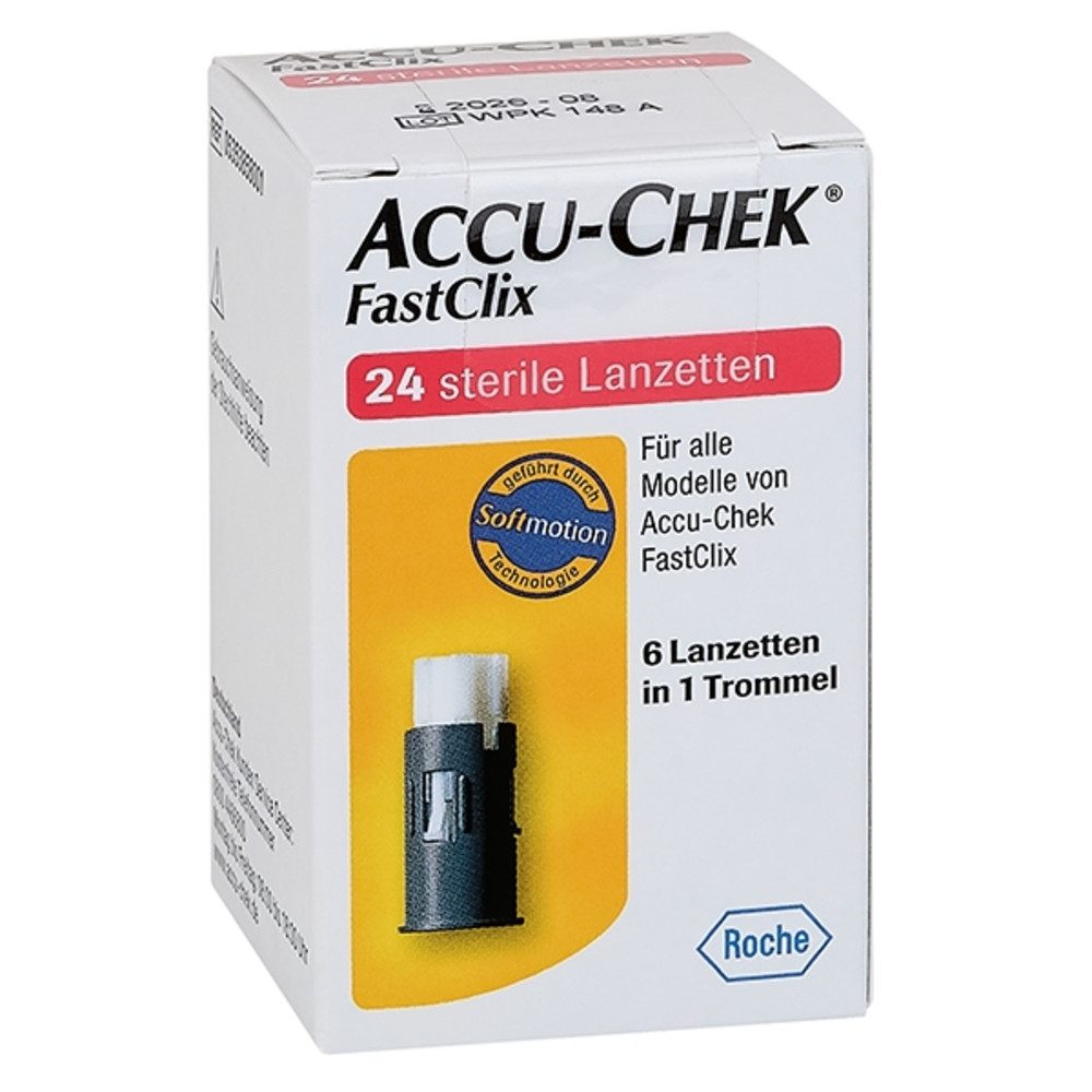 Roche Lanzetten Accu-Chek FastClix, 24 St., Spar-Set, Softmotion Technologie, 24 tlg., Einfache 1-Klick-Bedienung, Anpassbare Einstechtiefe 0,5 bis 5,5 mm