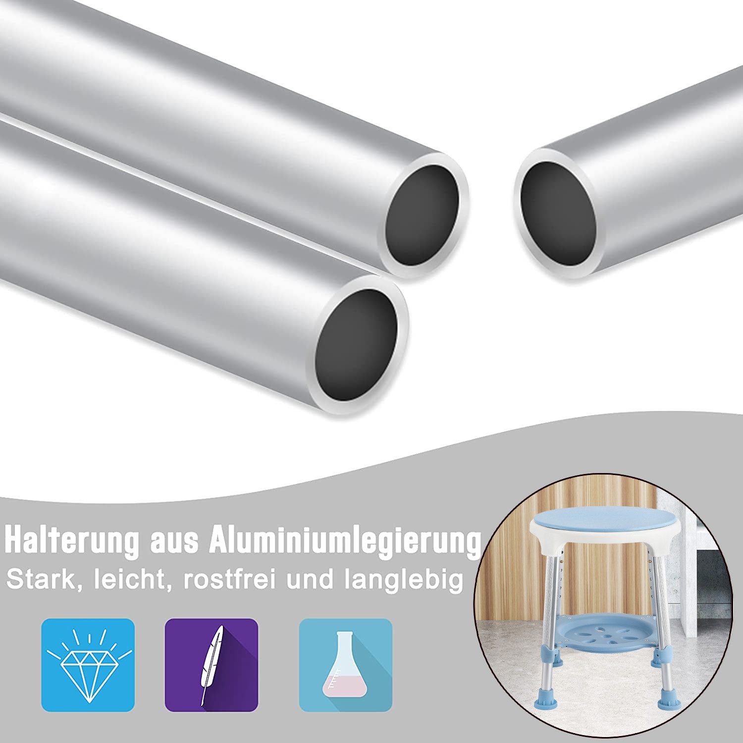 FIVMEN Duschstuhl Duschhocker mit Tablett 42-54 cm Höhenverstellbar und 360° Drehbar, Badsitz Duschhilfe Anti-Rutsch Badsitz aus Alu und Kunststoff