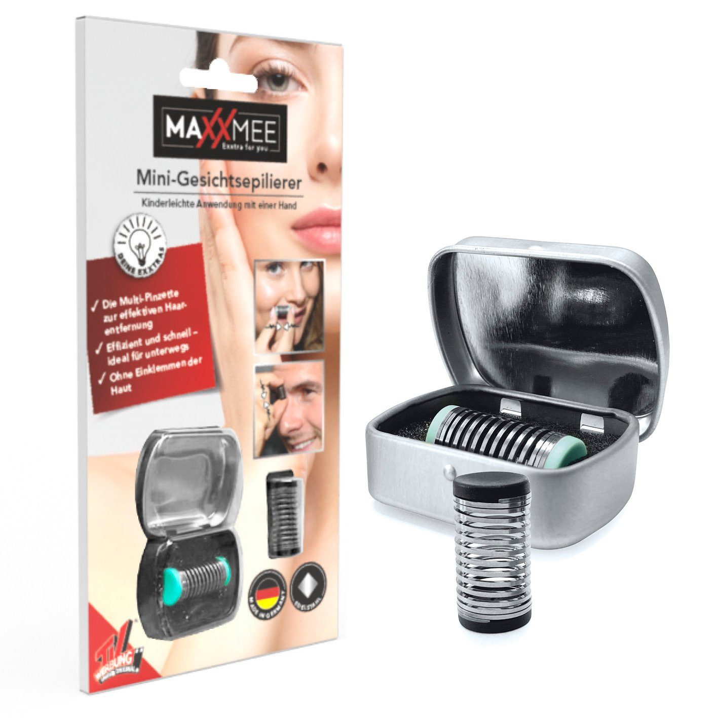 MAXXMEE - schwarz/türkis Gesichtsepilierer Aufbewahrungsbox Mini Gesichtsepilierer inkl.