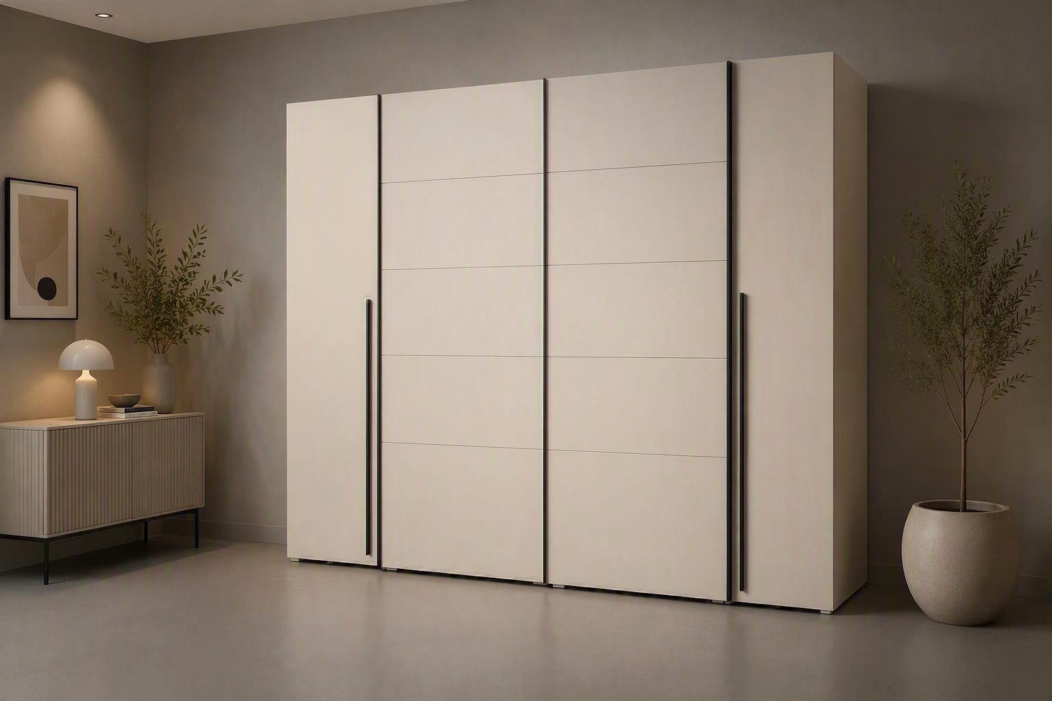 FORTE Kleiderschrank Narago, Kombischrank, modernes Design (B/H/T ca. 270/210/61cm, auch mit Premiumausstattung) Kombination aus Schwebetüren mit seitlichen Drehtüren, Made in Europe