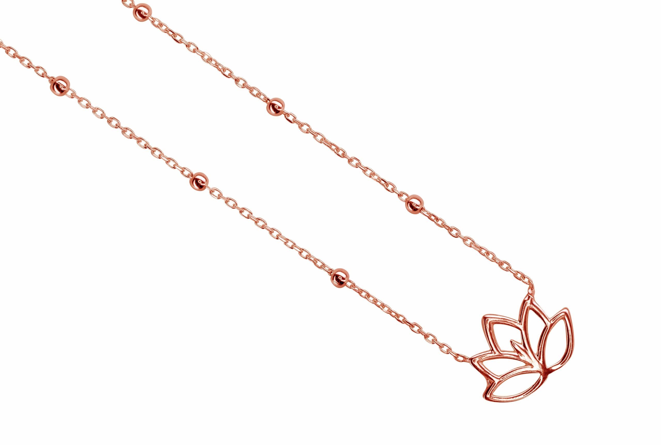 SILBERMOOS Statementkette Feine Lotusblüten-Kette rosé-vergoldet, 925 Sterling Silber