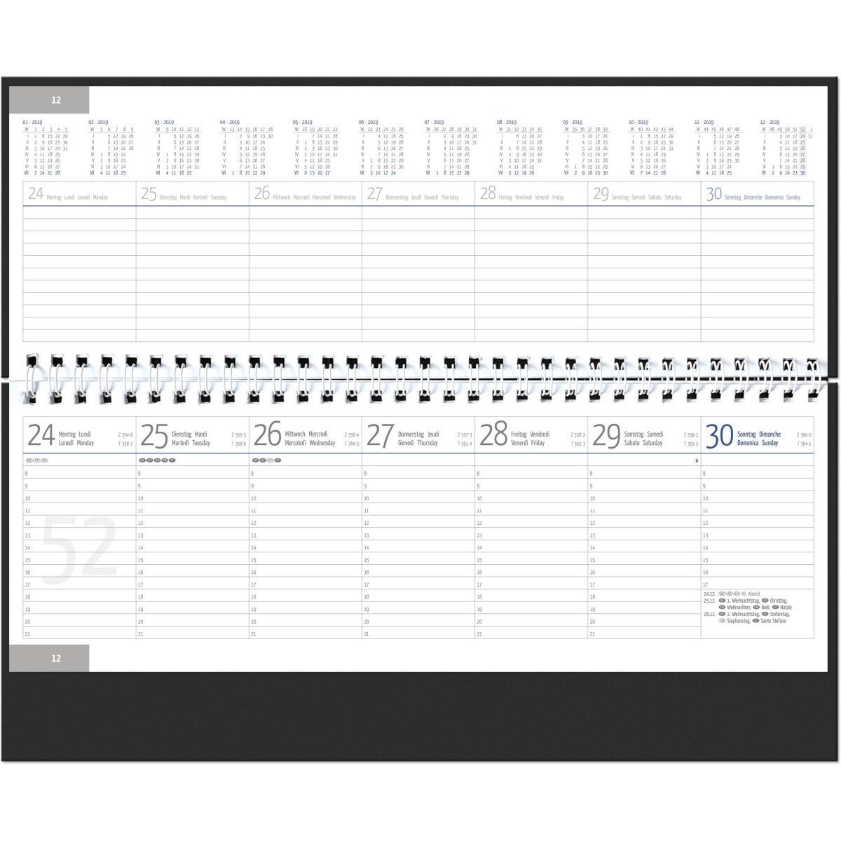 GÜSS Kalender Schreibtischkalender Schreibtischquerkalender 1 Woche auf 2 Seiten grau Kalendarium 2027