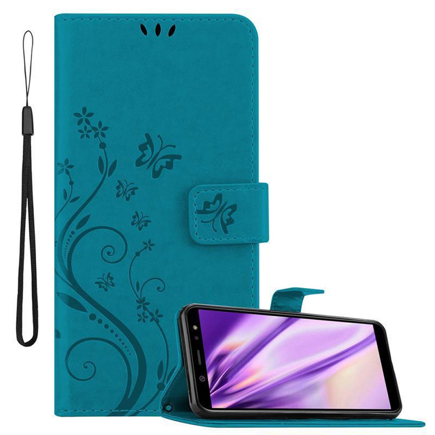 Cadorabo Handyhülle für Samsung Galaxy A6 2018 Hülle Samsung Galaxy A6 2018, Hülle Schutzhülle Blumen Flower mit Standfunktion Kartenfach Magnet