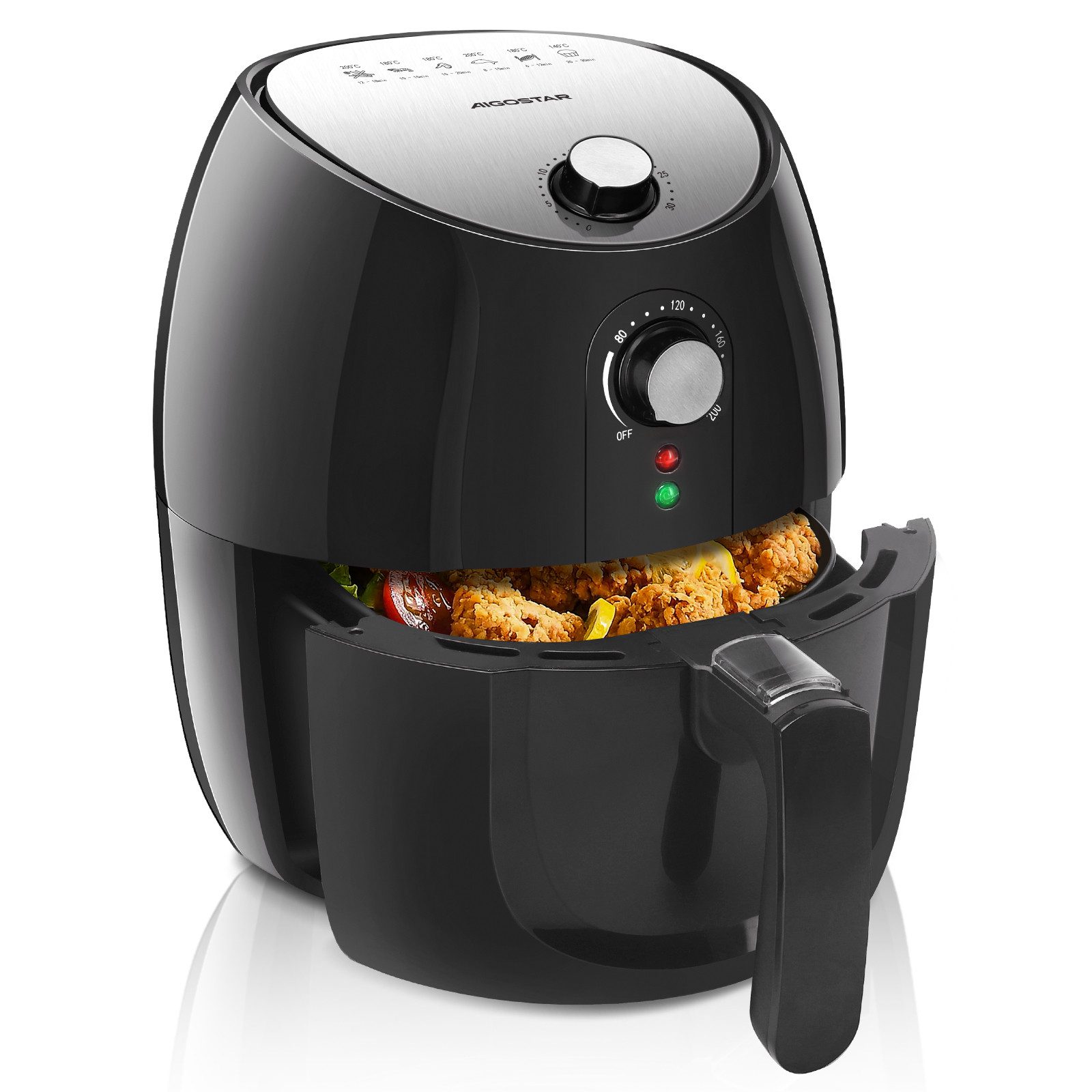 Aigostar Heißluftfritteuse 4L Airfryer, 30 Mins Timer, Einstellbare Temperatur, fettarmes Kochen, Überhitzungsschutz, 1500,00 W, Verschiedene Kochmethoden, 50% Energie sparen, Leicht zu reinigen