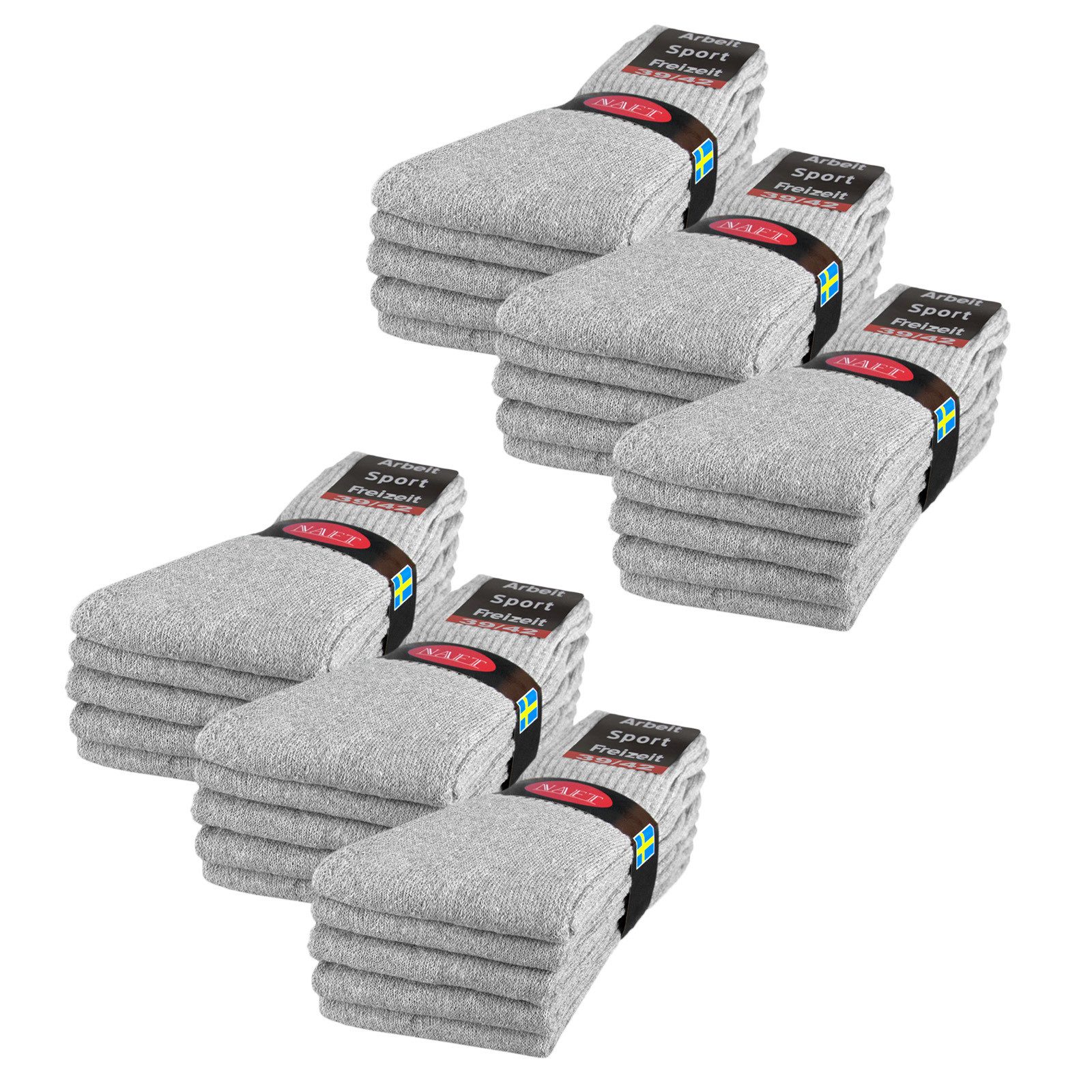sockenkauf24 Tennissocken 10, 20, 30 Paar Sportsocken Arbeitssocken Herren & Damen (Hellgrau, 30-Paar, 47-50) Socken Baumwolle 10100
