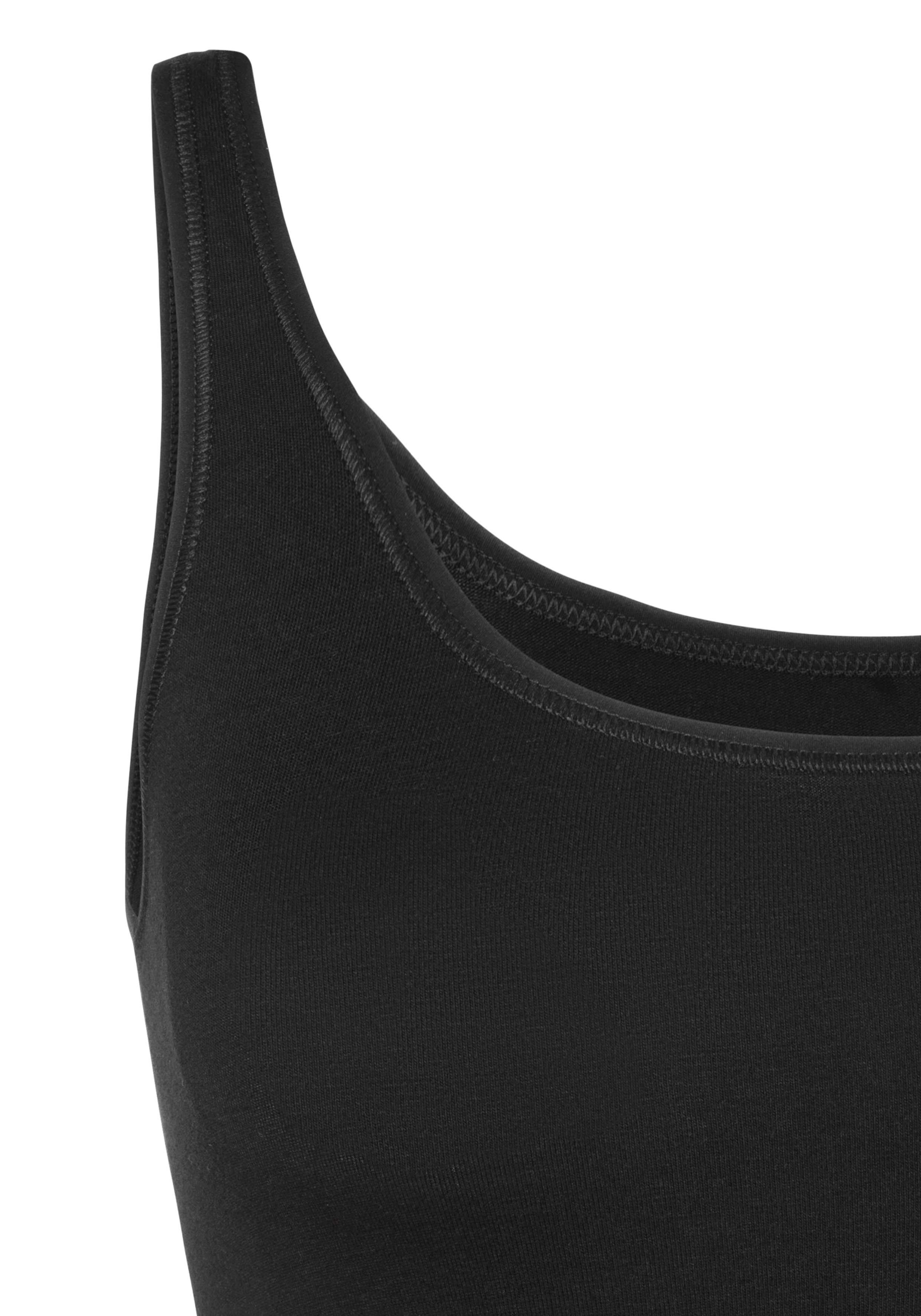 Schiesser mit (2er-Pack) elastischer schwarz/sand Unterhemd Single-Jersey-Qualität