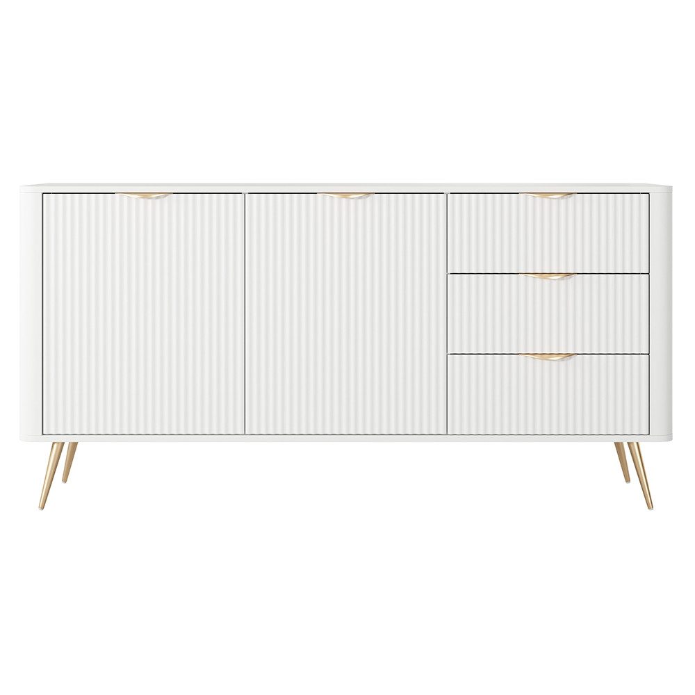 Lomadox Kommode LANGON-167, weiß mit Rillenfront, 163,2 cm breit, 2 Türen & 3 Schubladen