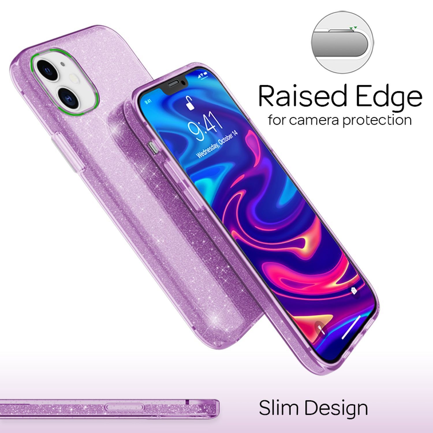 Nalia Smartphone-Hülle Apple iPhone 12 Mini 13,7 cm (5,4 Zoll), Glitzer Silikon Hülle / Glänzender Hybrid Schutz / Stoßfest & Robust