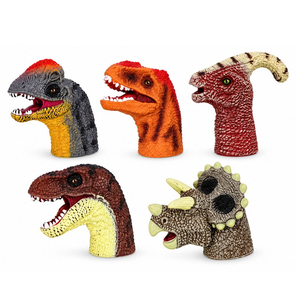 LEAN TOYS Fingerpuppe Dinosaurierpuppen Handpuppen Puppentheater (Spar-Set, 5-tlg., ca. 8 cm robust), 5 Dinosaurier, Gummi, ca. 8 cm, ab 3 Jahren