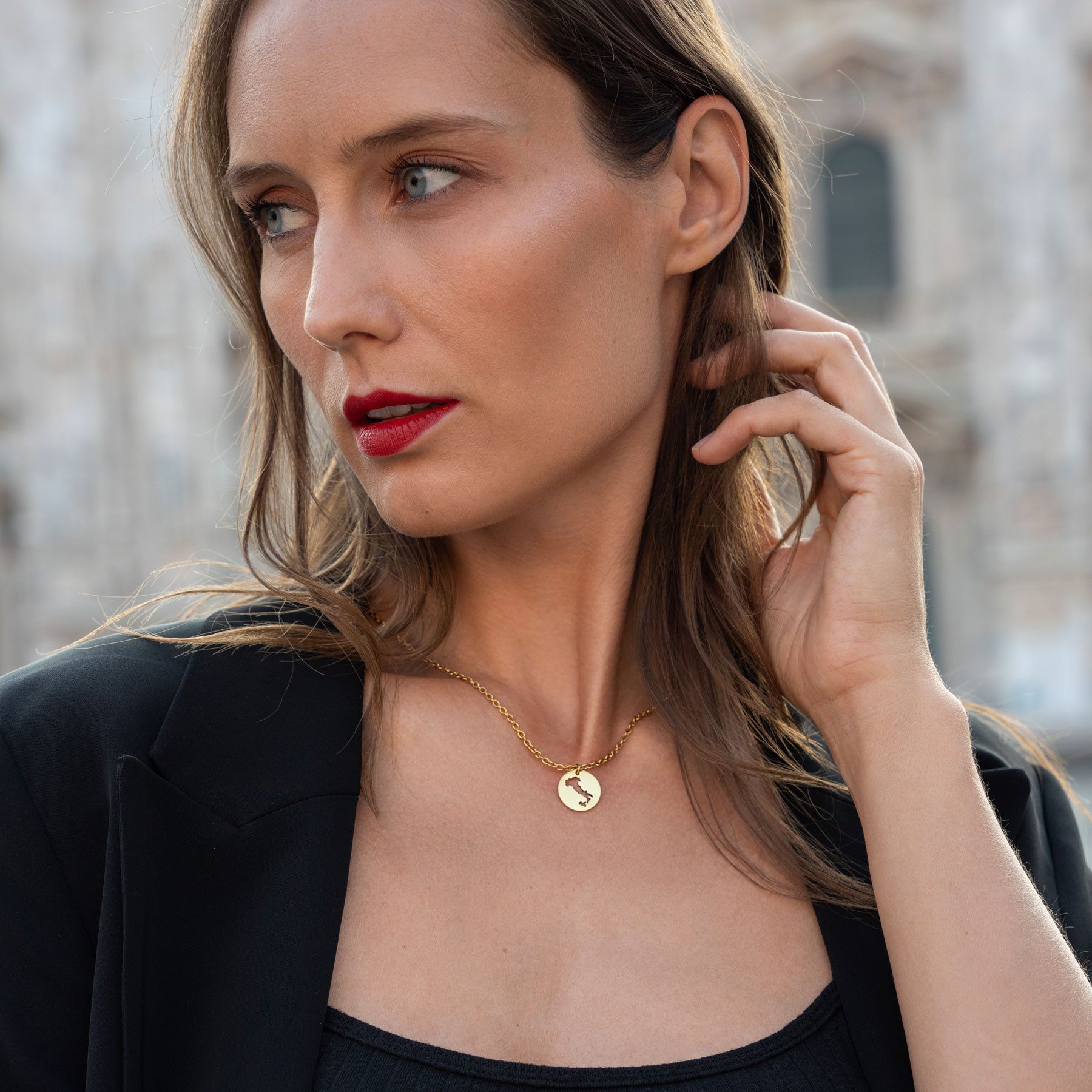 DAHEIM Kette mit Anhänger Halskette Italien (vergoldet), - filigrane Kette des italienischen Stiefels für Damen und Frauen, Hei – Bild 2 von 5