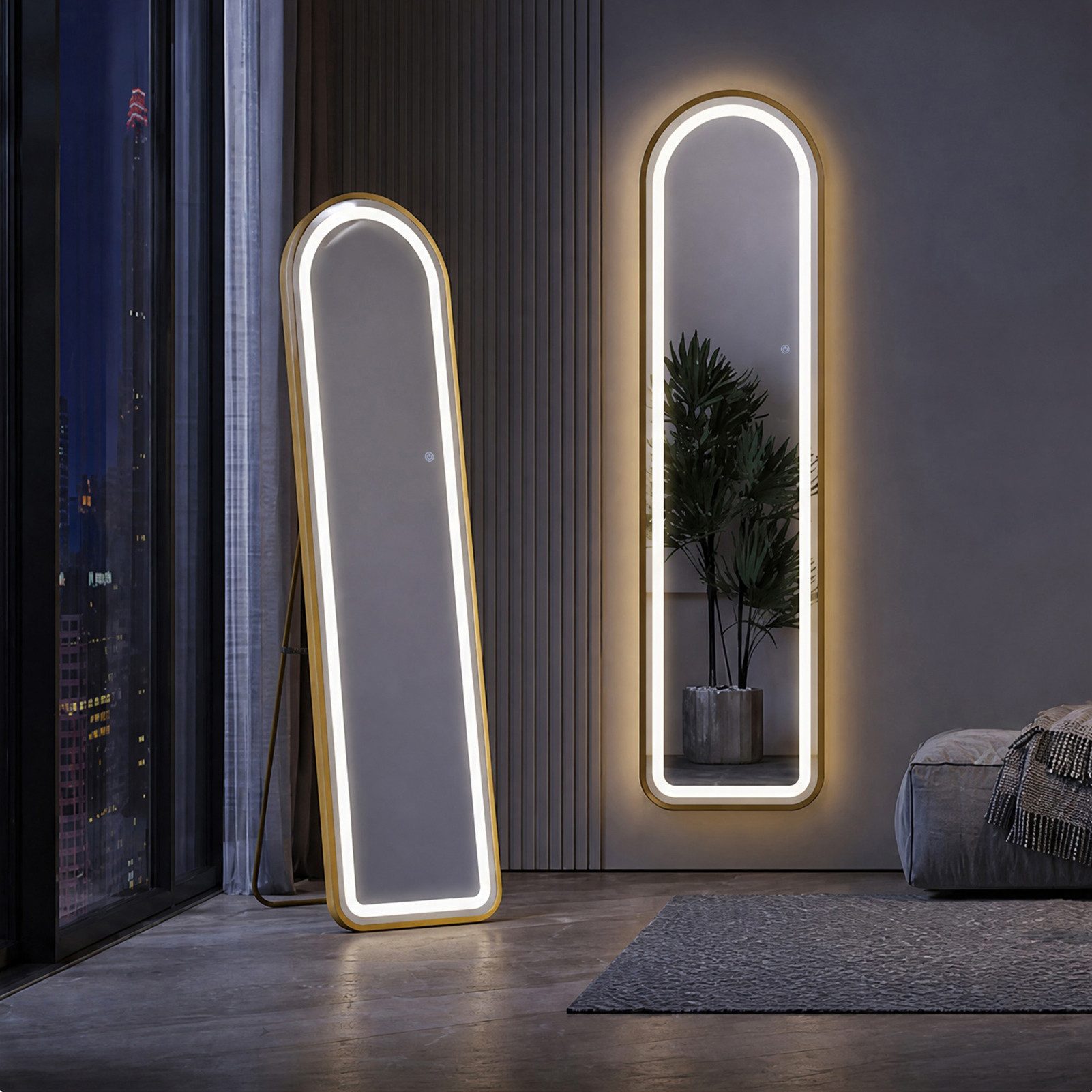 BELUPAI Ganzkörperspiegel LED Standspiegel, Moderne Wandspiegel (Set, 1-St., Großer Spiegel Bogen Bodenspiegel mit Touch-Schalter), für Schlafzimmer, Wohnzimmer – Bild 4 von 5