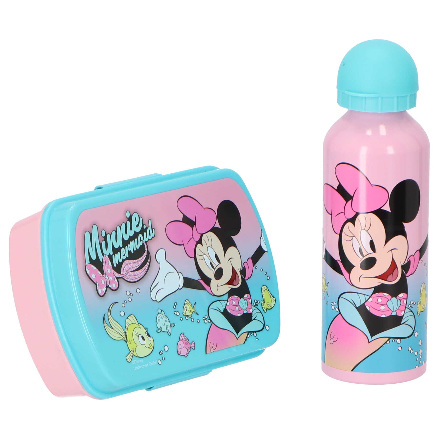 Disney Minnie Mouse Lunchbox Pausenset Lunchbox Aluminium Trinkflasche für Kindergarten Schule, Aluminium, (2-tlg)