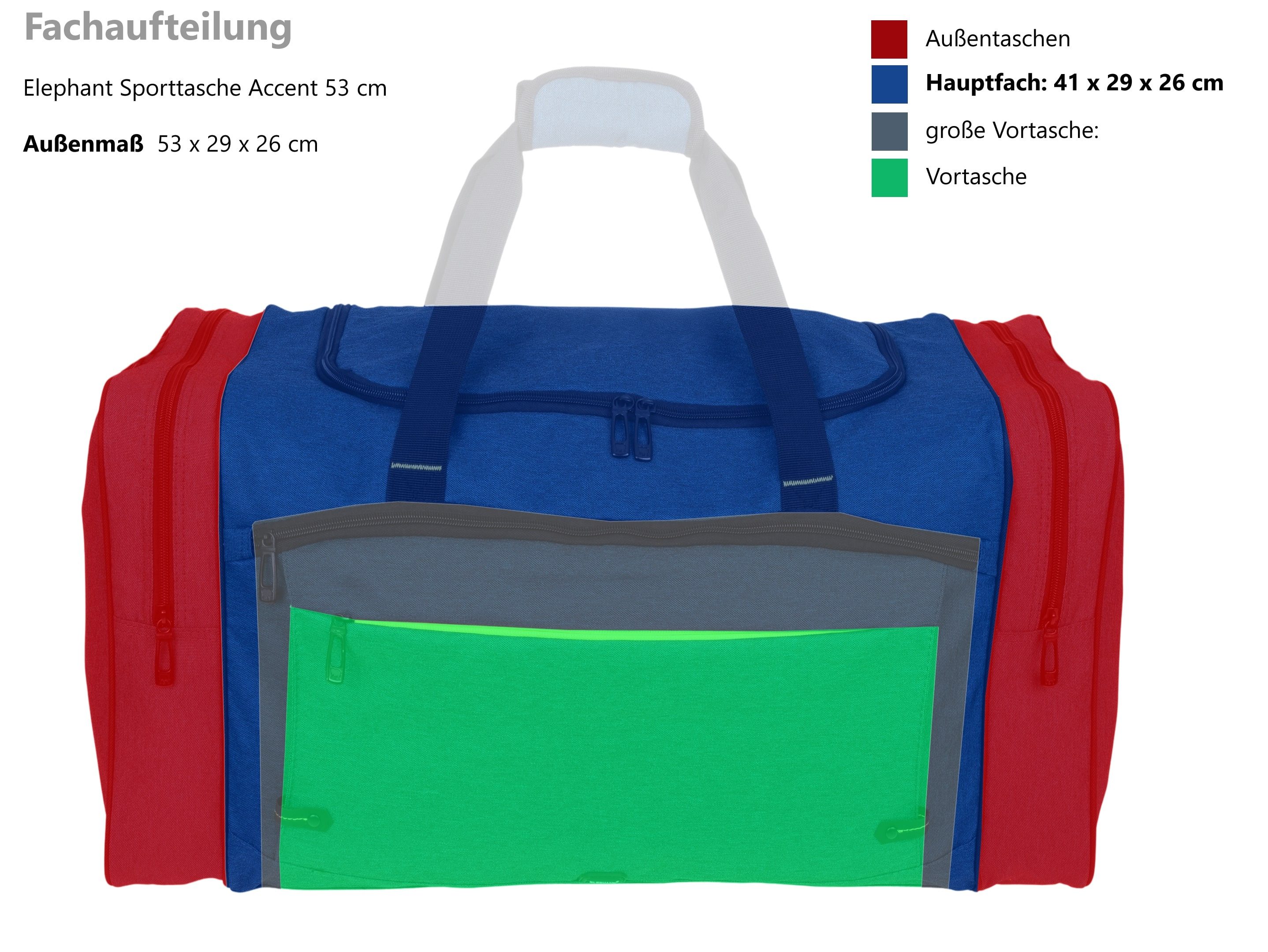 ELEPHANT Sporttasche Reisetasche Sauna Fitness Sport Tasche Accent L 53 cm, 40 Liter Damen Herren Saunatasche Fußball + Trinkflasche