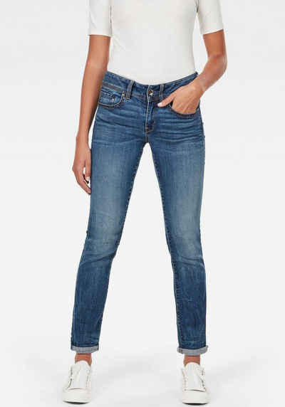 G-Star RAW Slim-fit-Jeans »Midge Mid Straight Wmn« mit Used-Effekten