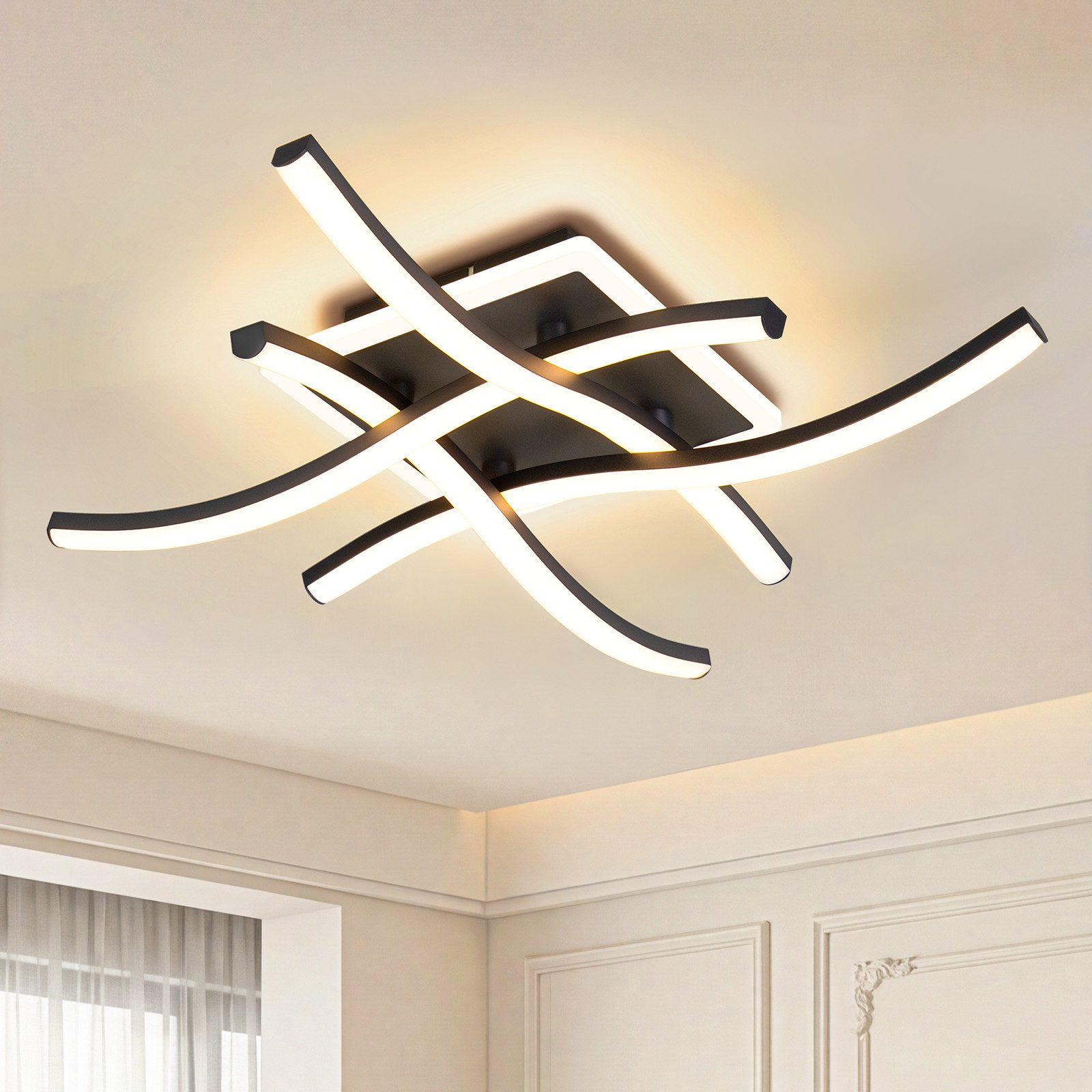 BlingBin LED Deckenleuchte 29W Kronleuchter Lampe Modern geschwungene Design Deckenleuchte, 2900 lm, LED fest integriert, Kaltweiß, Neutralweiß, Warmweiß, mit 4 Stück Winkte Licht Für Wohnzimmer Schlafzimmer Esszimmer