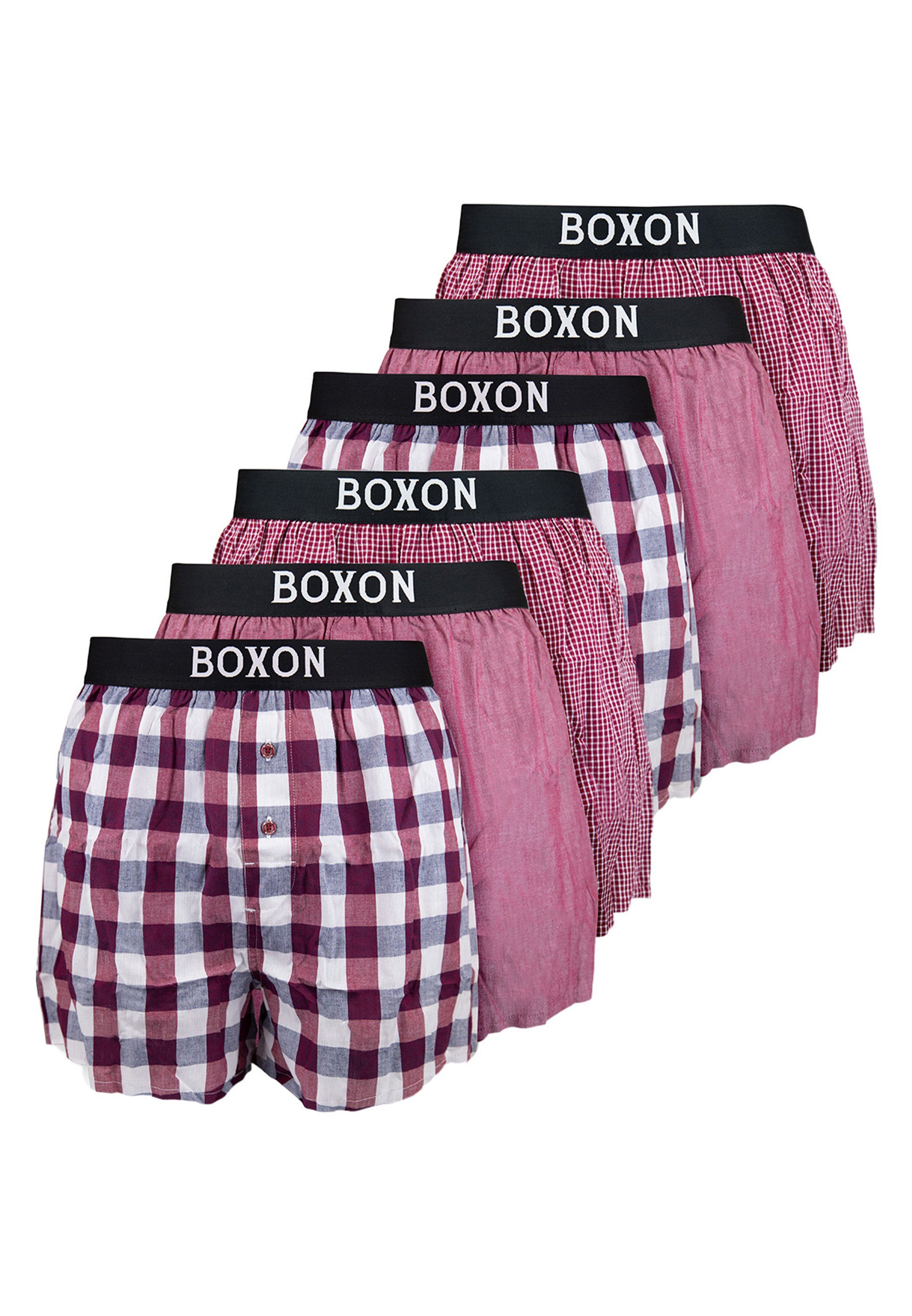 BOXON Boxershorts 6er Pack Web (Spar-Set, 6-St) Boxershorts - Baumwolle - Mit Eingriff - Softer Gummibund Rot