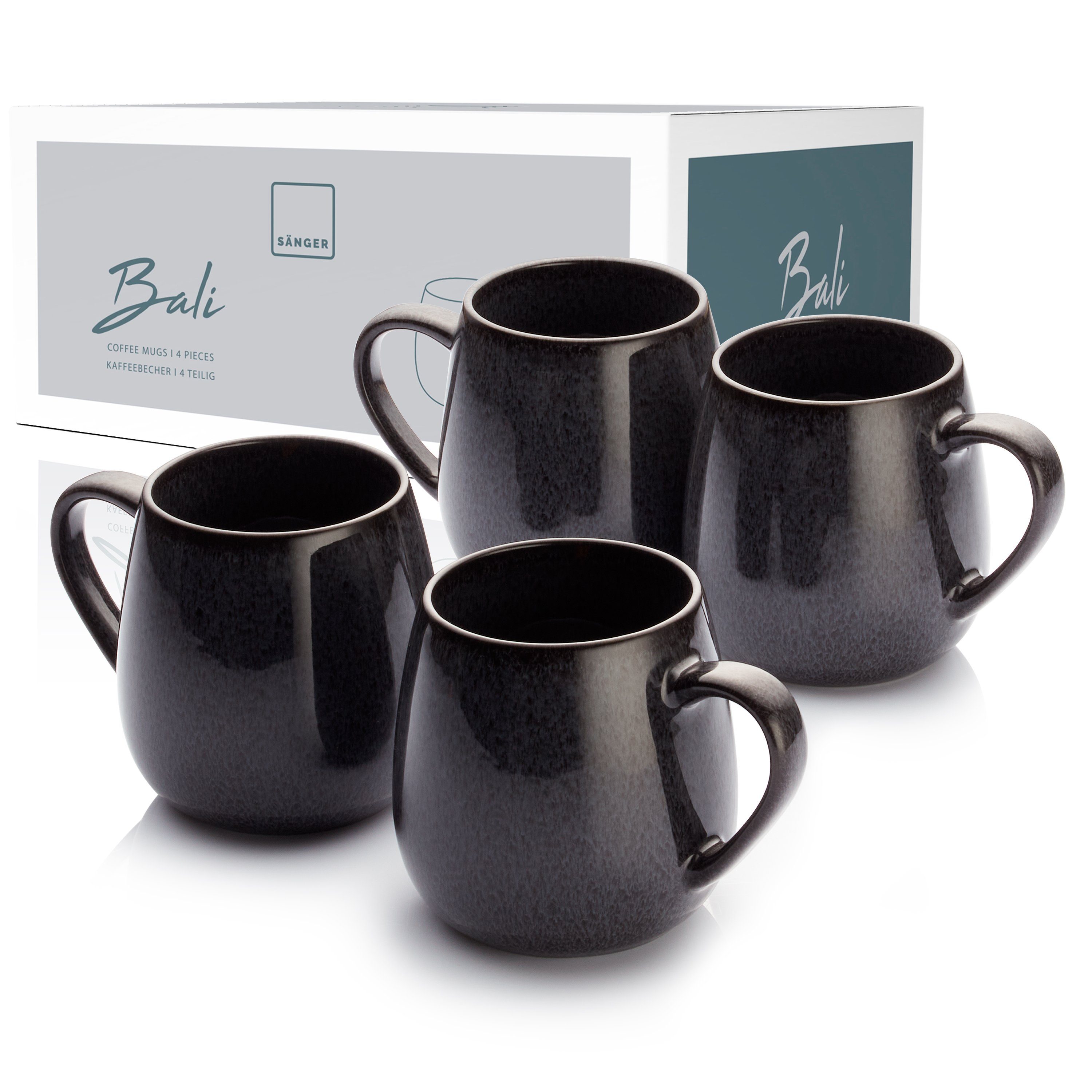 SÄNGER Becher Bali Kaffeeebecher Set (4-teilig), 4-tlg., Steingut, Dunkelgrau mit dunkler Maserung, Handmade, 350 ml, Premium Collection