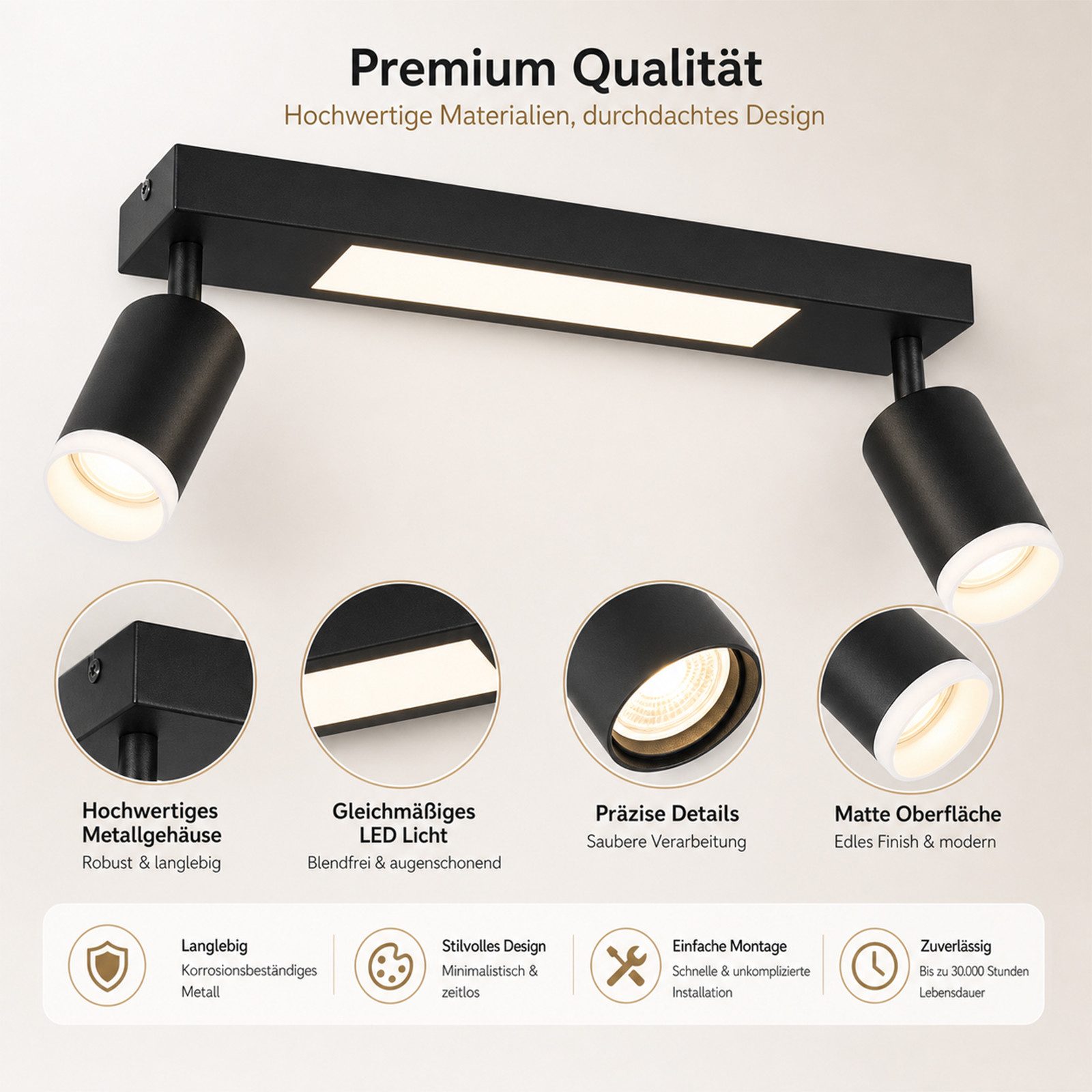 Nettlife Deckenstrahler 1/2/3/4 Flammig GU10 Modern Schwarze Deckenlampe Schwenkbar 350°, LED wechselbar, Warmweiß, Schwenkbar Flurlampe Metall für Schlafzimmer – Bild 5 von 5