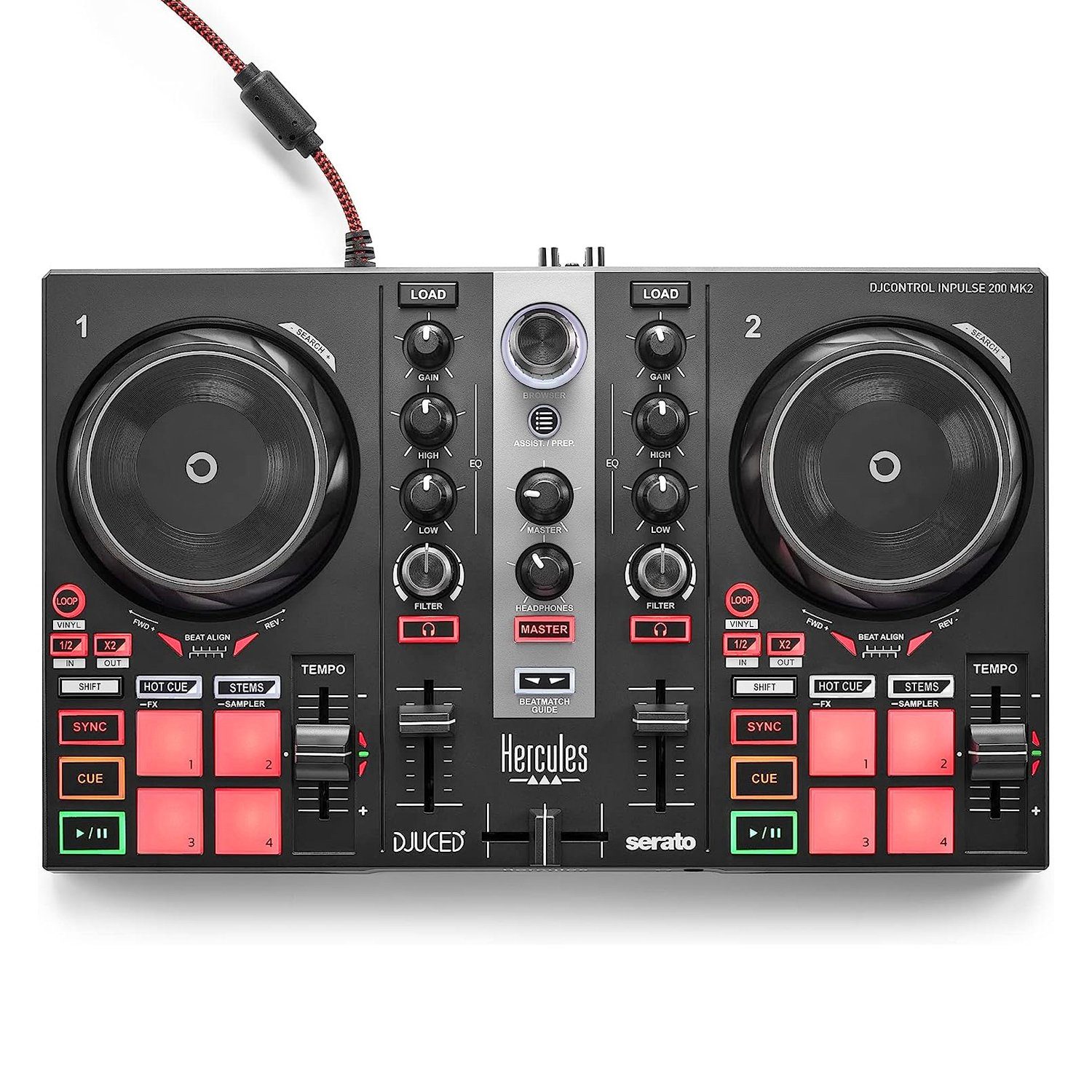 HERCULES DJ Controller DJ Control Inpulse 200 MK2, 8 Pads mit 4 Modi Inklusive  Software Serato DJ Lite und DJUCED