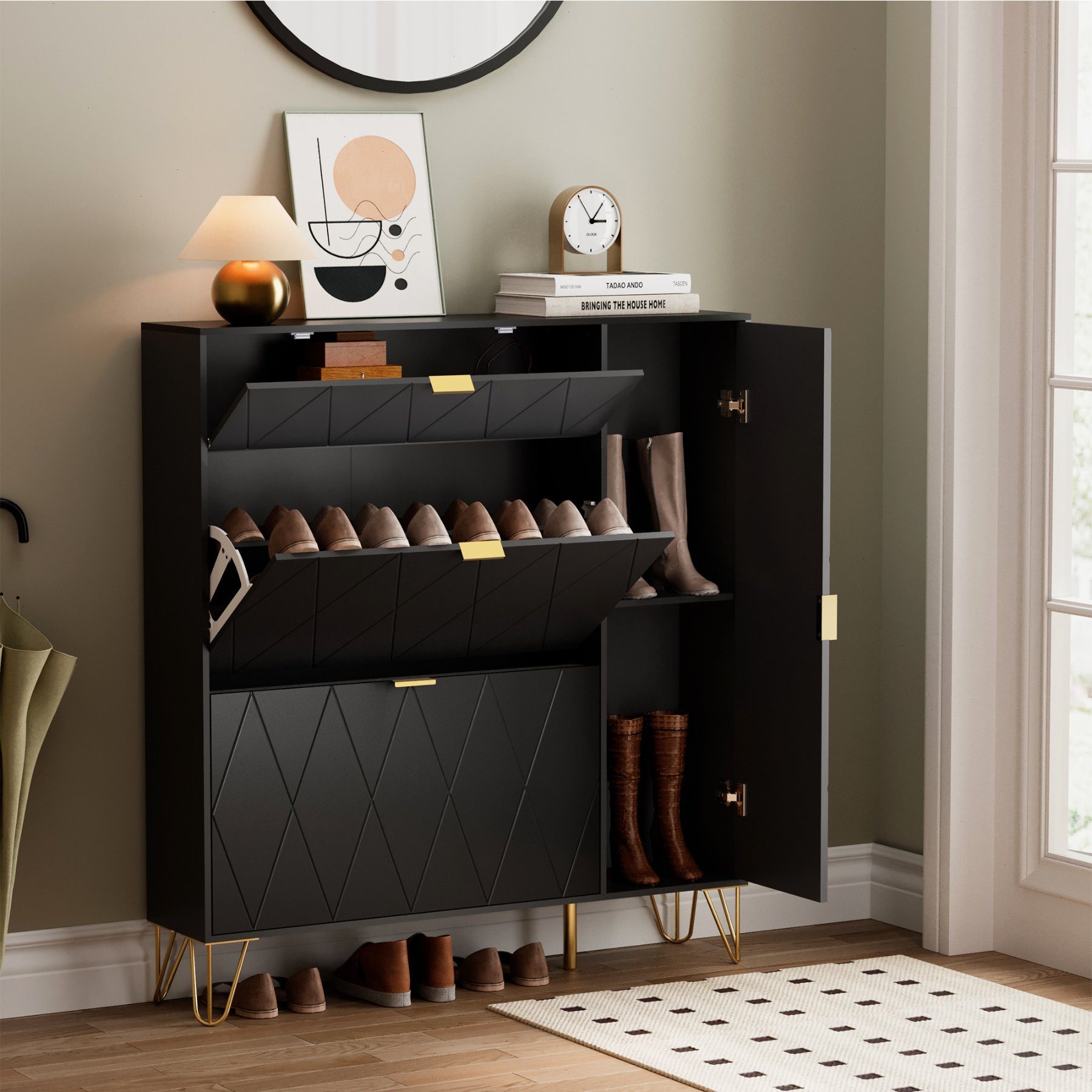 UEV Schuhschrank mit 4 Klappen schmal Schuhkipper Schuhregal (110x24x120cm) günstig online kaufen