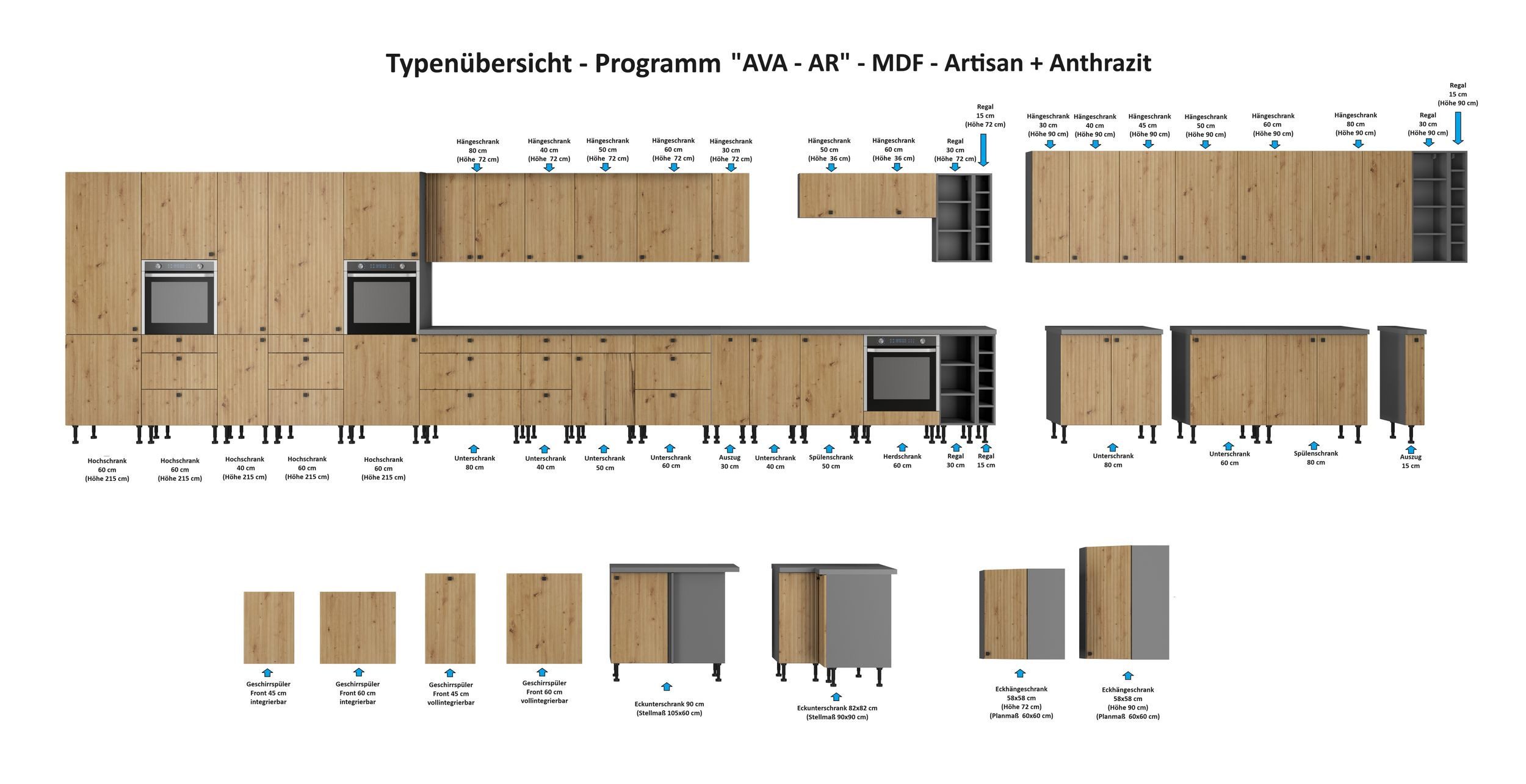 Küchen-Preisbombe Frontblende für integrierten Geschirrspüler 45 cm Küche AVA Artisan Lamellenoptik (1 St., Frontblende Geschirrspüler integriert), passgenau für das Küchenmodell AVA AR