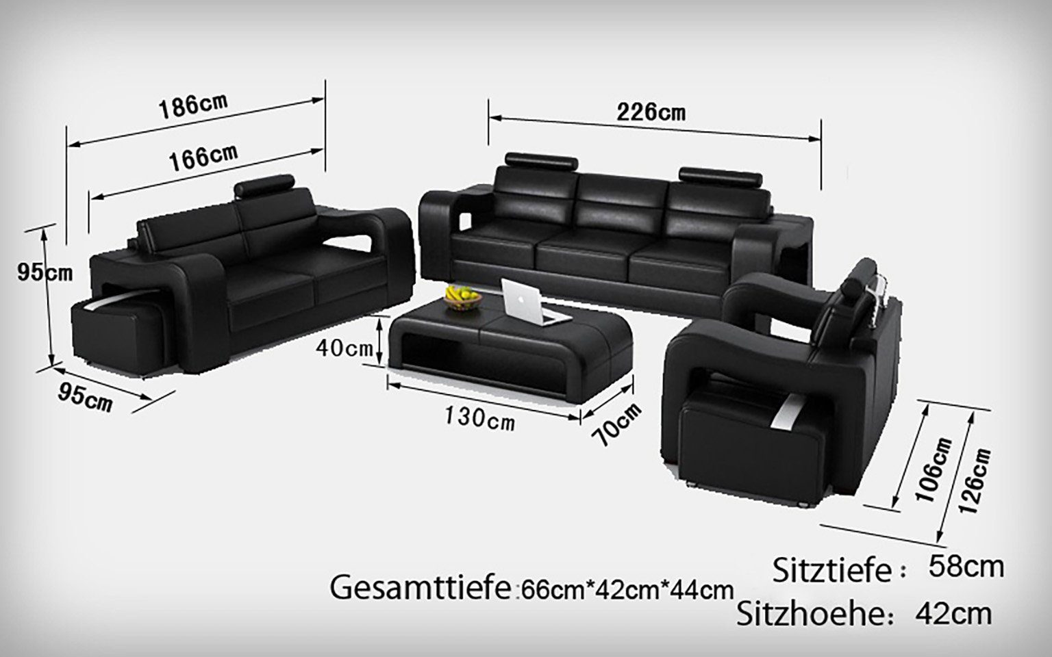 Polster in Sofa Europe Sofa Made Couch 3+2+1 JVmoebel Braune Garnitur Couchen, moderne Leder