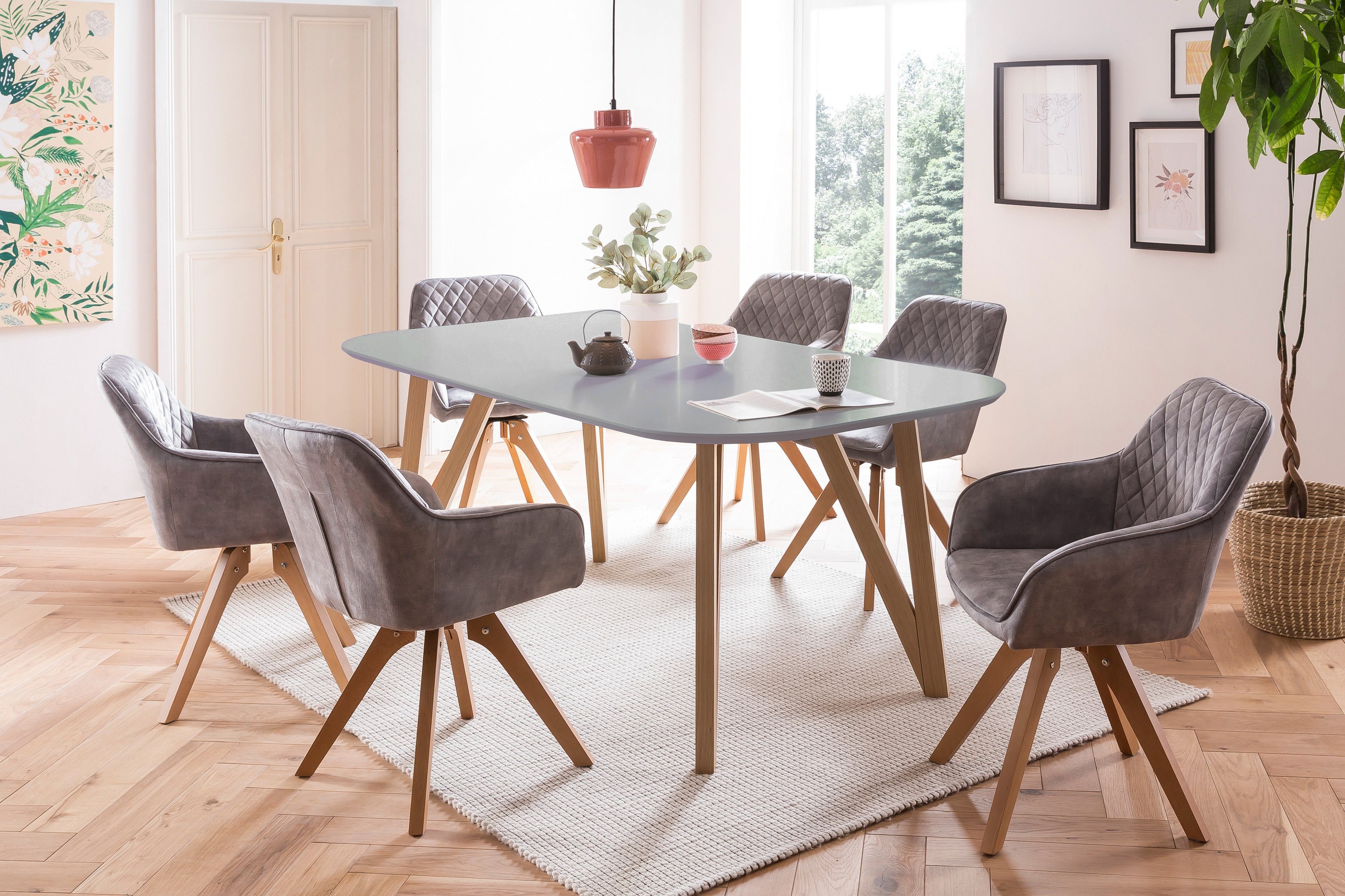 Samtverlours Tischbreite Stühle 160 SalesFever mit drehbar, 180° cm, (5-tlg), Essgruppe, grau
