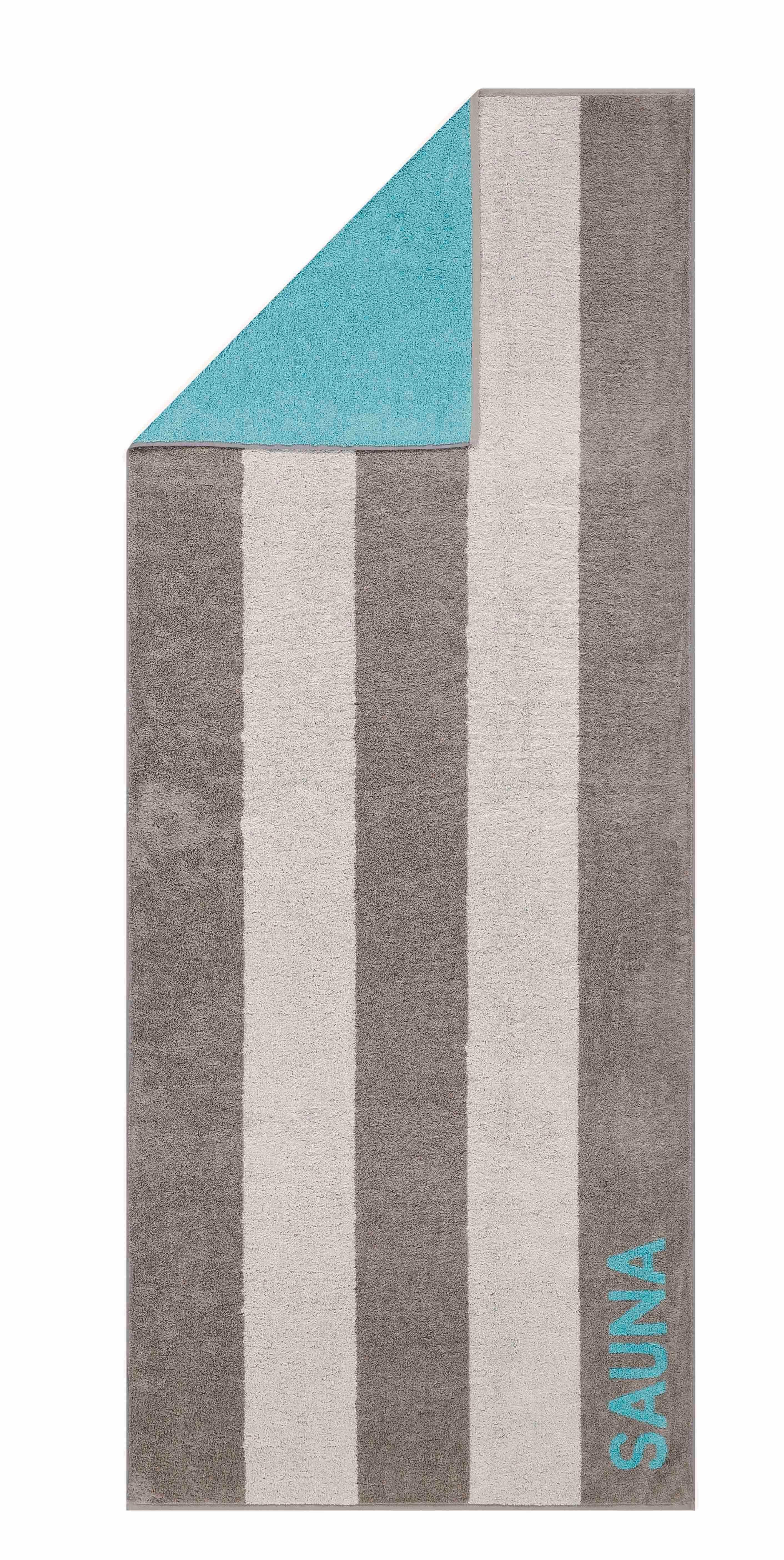 Cawö Saunatuch reine mit (1-St), cm, Doubleface, Sauna abgesetzter graphit-türkis 80x200 Wendeseite, gestreift Walkfrottee Baumwolle