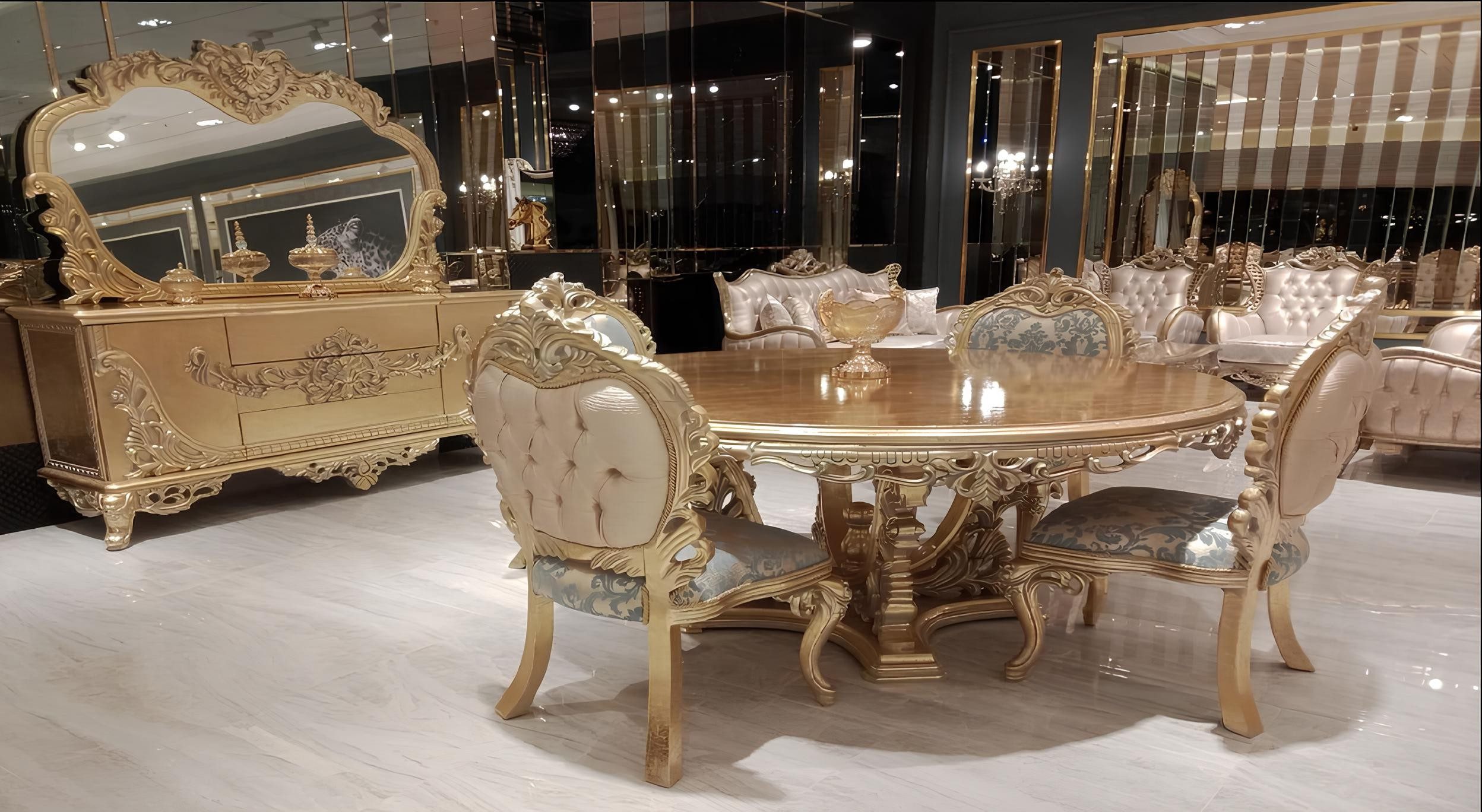 Xlmoebel Esszimmer-Set Luxus 7-teiliges Set: Tisch, Stühle, Kommode, Spiegel, (7-St), Made in Europa