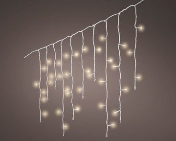 Lumineo LED-Lichterkette Lumineo Lichtervorhang Icicle Twinkle 119 LED 5m warm weiß, weiß, 8 Twinkle-Effekte, Timer, Indoor, Outdoor