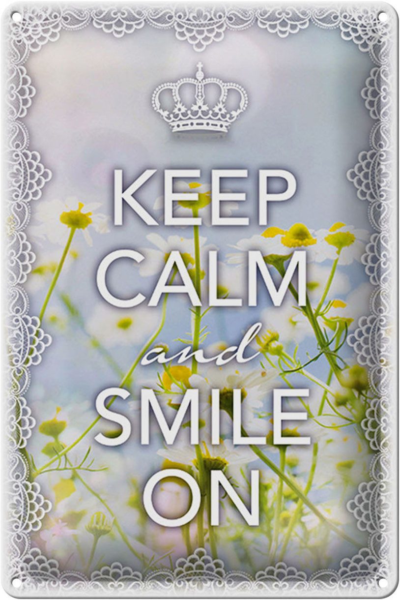 Metallschild Schild Blech 20x30cm - Made in Germany - Spruch Keep Calm and smile on