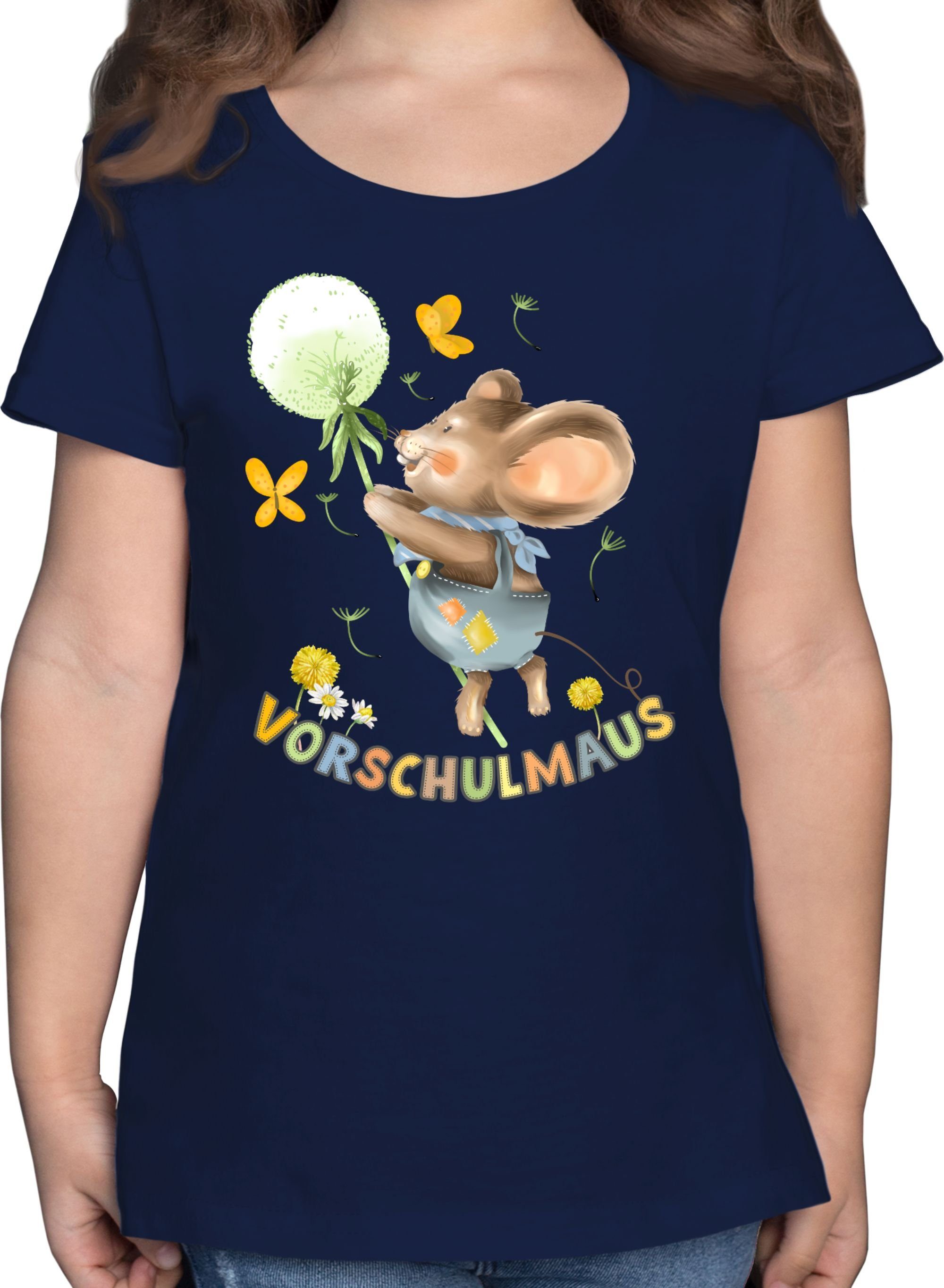 Shirtracer T-Shirt Vorschulmaus - Maus mit Pusteblume Einschulung Mädchen 3 Dunkelblau