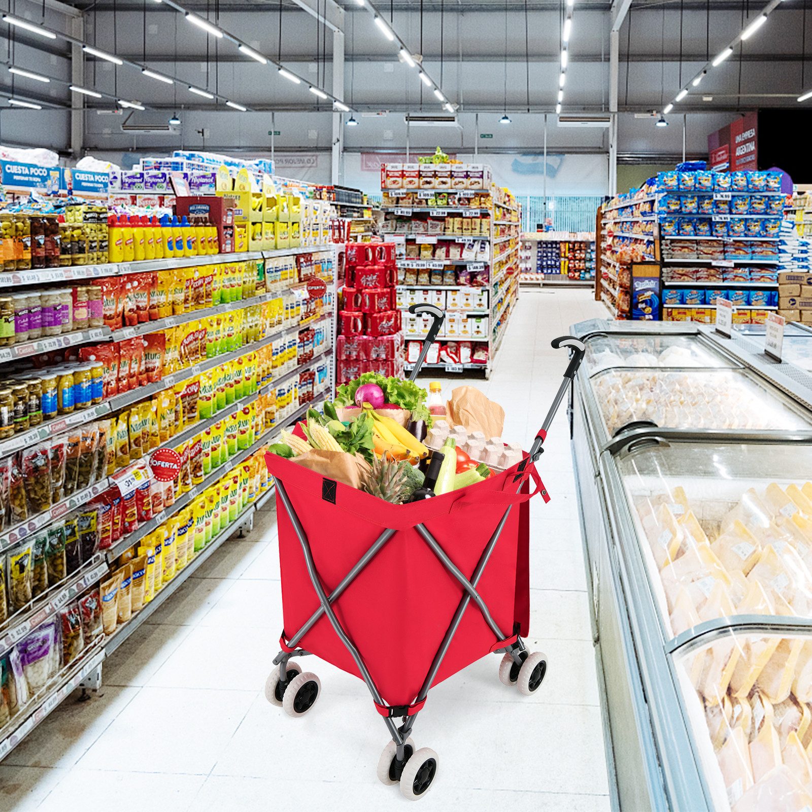 COSTWAY Einkaufstrolley, 90 l, bis 55 kg, mit Rädern & Griff, klappbar günstig online kaufen