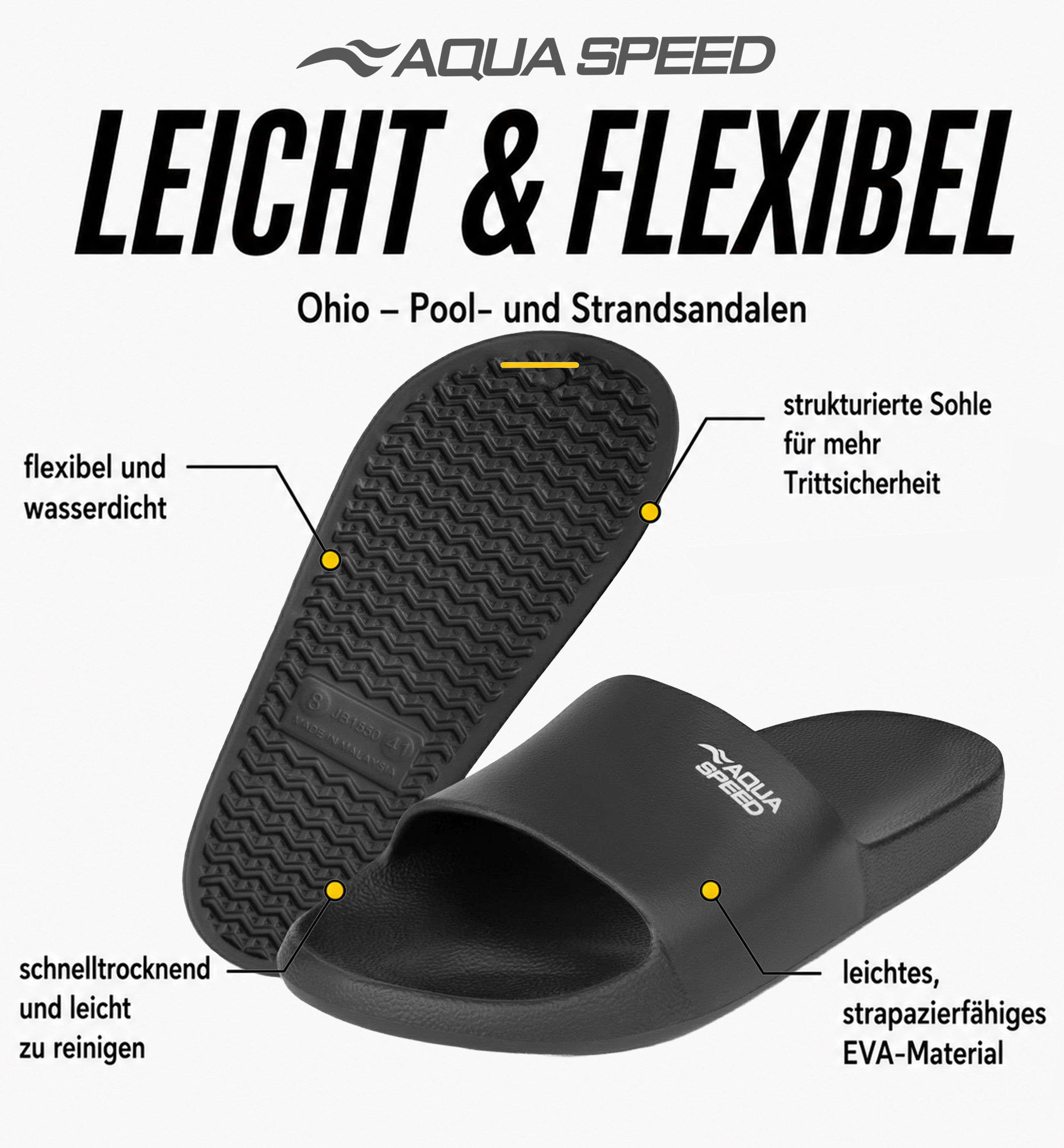 Aqua Speed OHIO Badelatschen + kl. Fasertuch Duschsandalen Badeschlappen Badepantolette