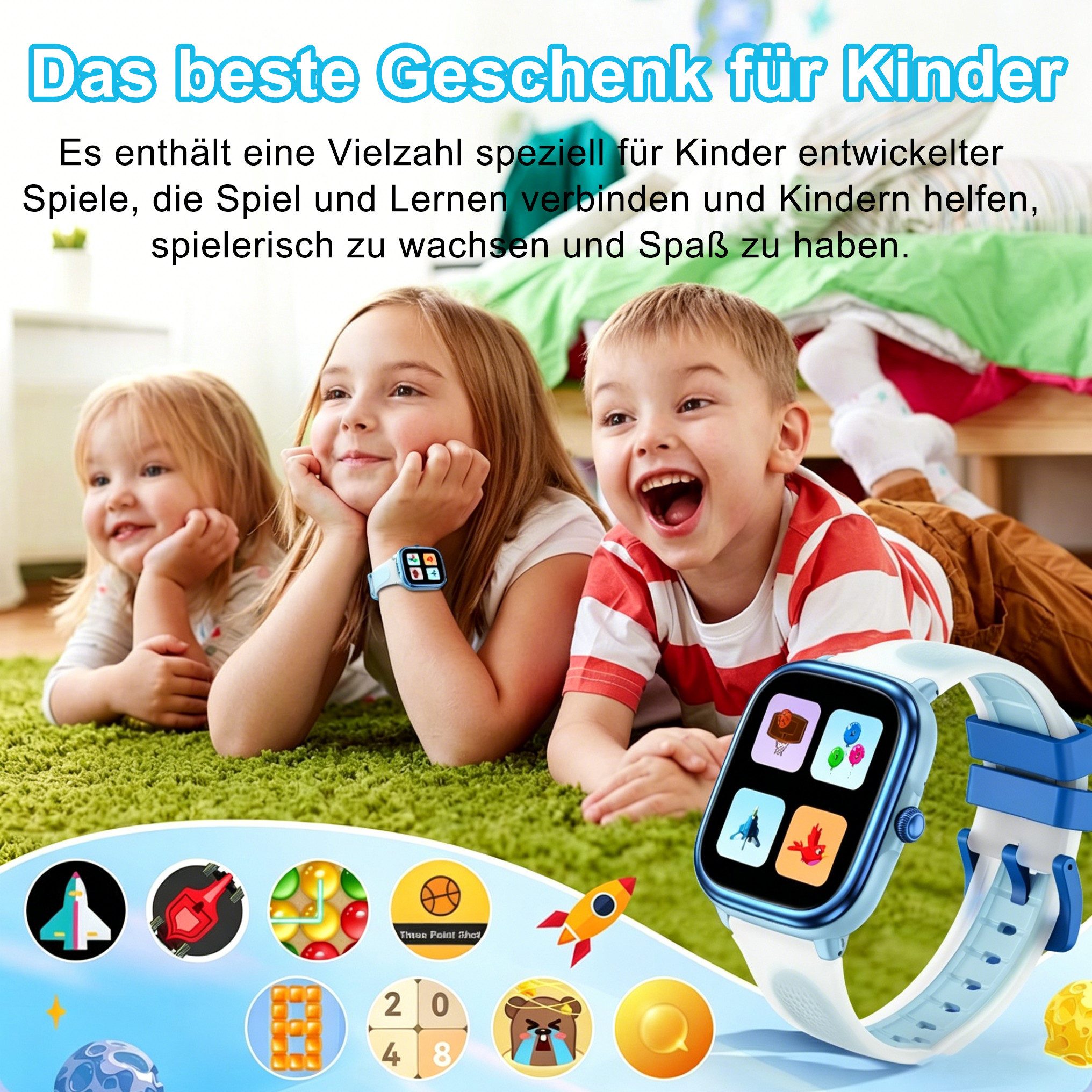 Forrlite Kinder Smartwatch für Jungen und Mädchen Smartwatch Herzfrequenz Schlafmonitor,20+ Sportmodi,Schrittzähler,Wecker,Kindergeschenke für Teenager ab 5 Jahren, IP68 wasserdichte Fitness Aktivitäts Tracker Uhr