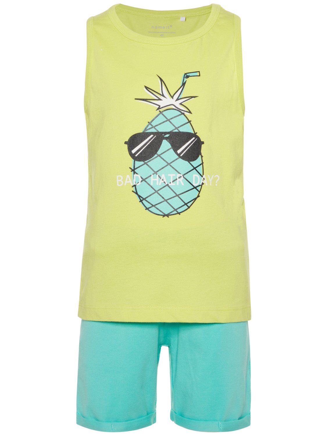 & Set lime Shorts Name neon T-Shirt Tanktop It Sommer