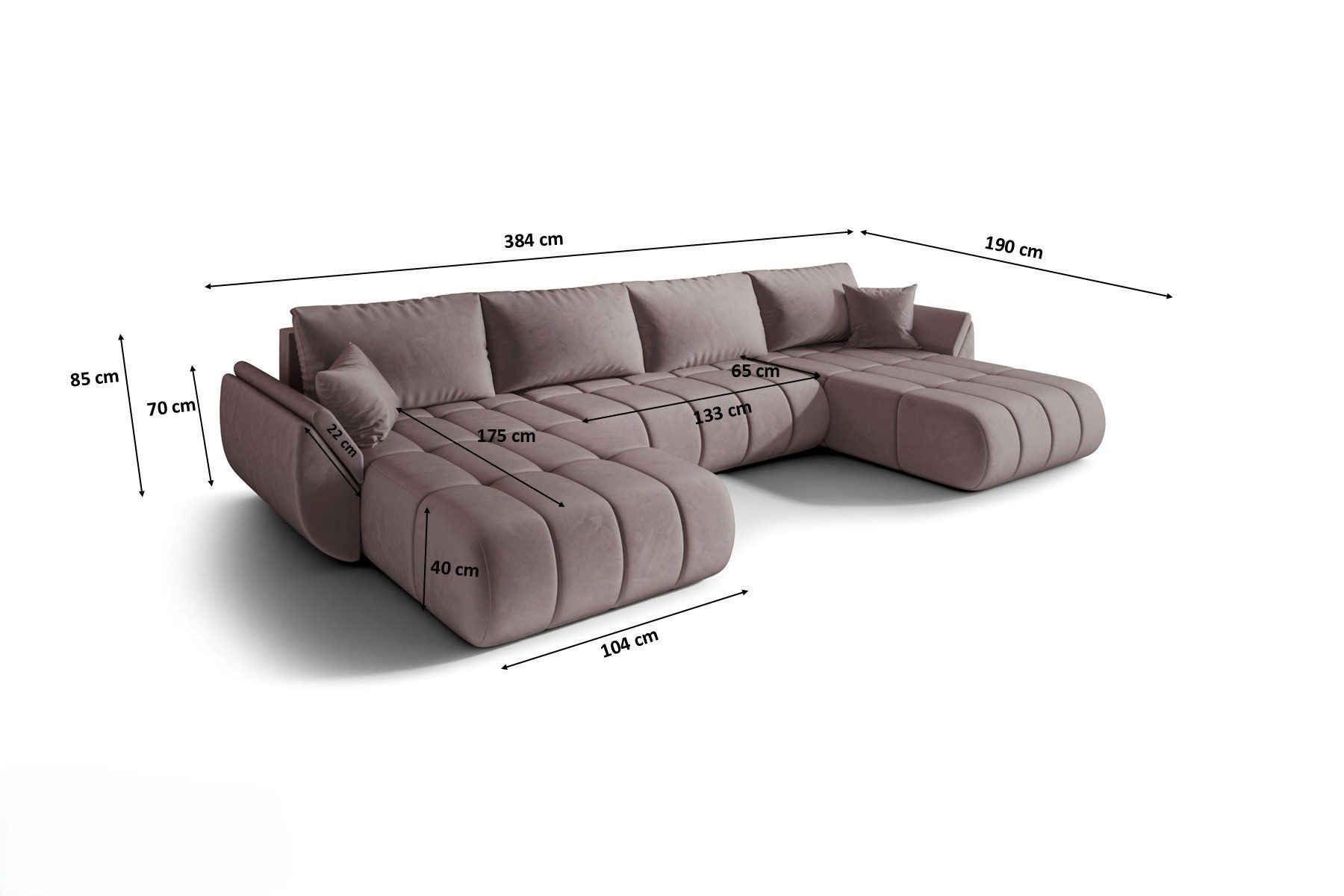 Kaiser Möbel Ecksofa TOKYO U PREMIUM im Veloursstoff Monolith,Schlaffunktion und Bettkasten, Ecksofa U-Form, U-Form,Wasserabweisender Veloursstoff Monolith