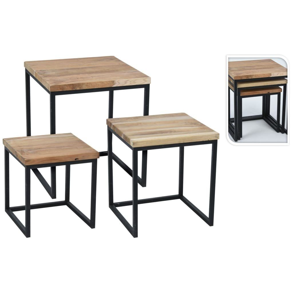 H&S Collection Beistelltisch 3-tlg. Teak Beistelltisch-Set